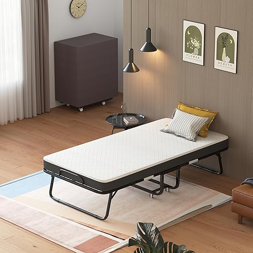 Miniatura 2 de MUTUN Cama plegable con colchón, 75 x 31 pulgadas, moderno, negro, colchón de espuma viscoelástica de 5 pulgadas, portátil, fácil de instalar y