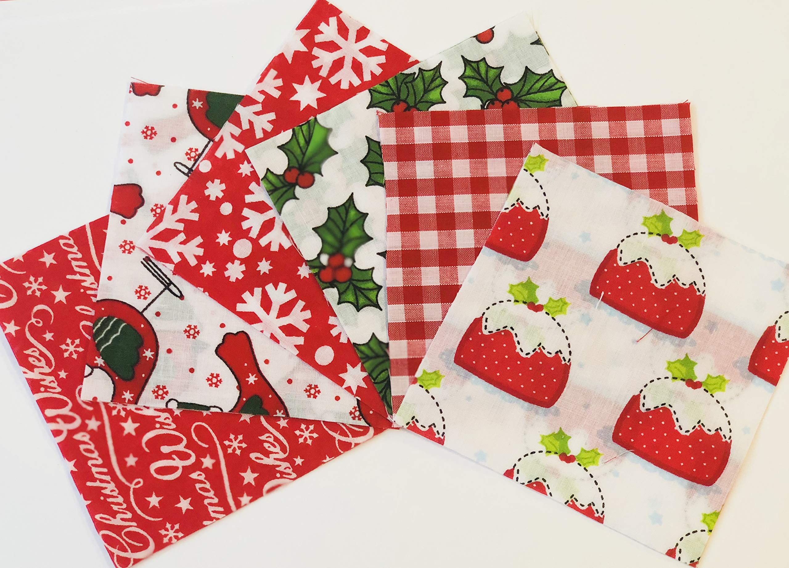 50 pcs x 4" or 5” - Christmas Polycotton Fabric Patchwork Squares - Simply Sew Crafty™ (Red/White, 50 pcs x 4")