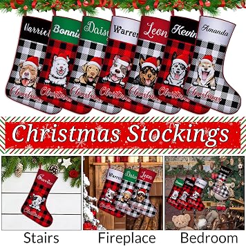 Dog Breed Christmas Stockings Personalized with Name Text,Custom Pet Dogs Christmas Stocking Decor Gifts for Holiday Family