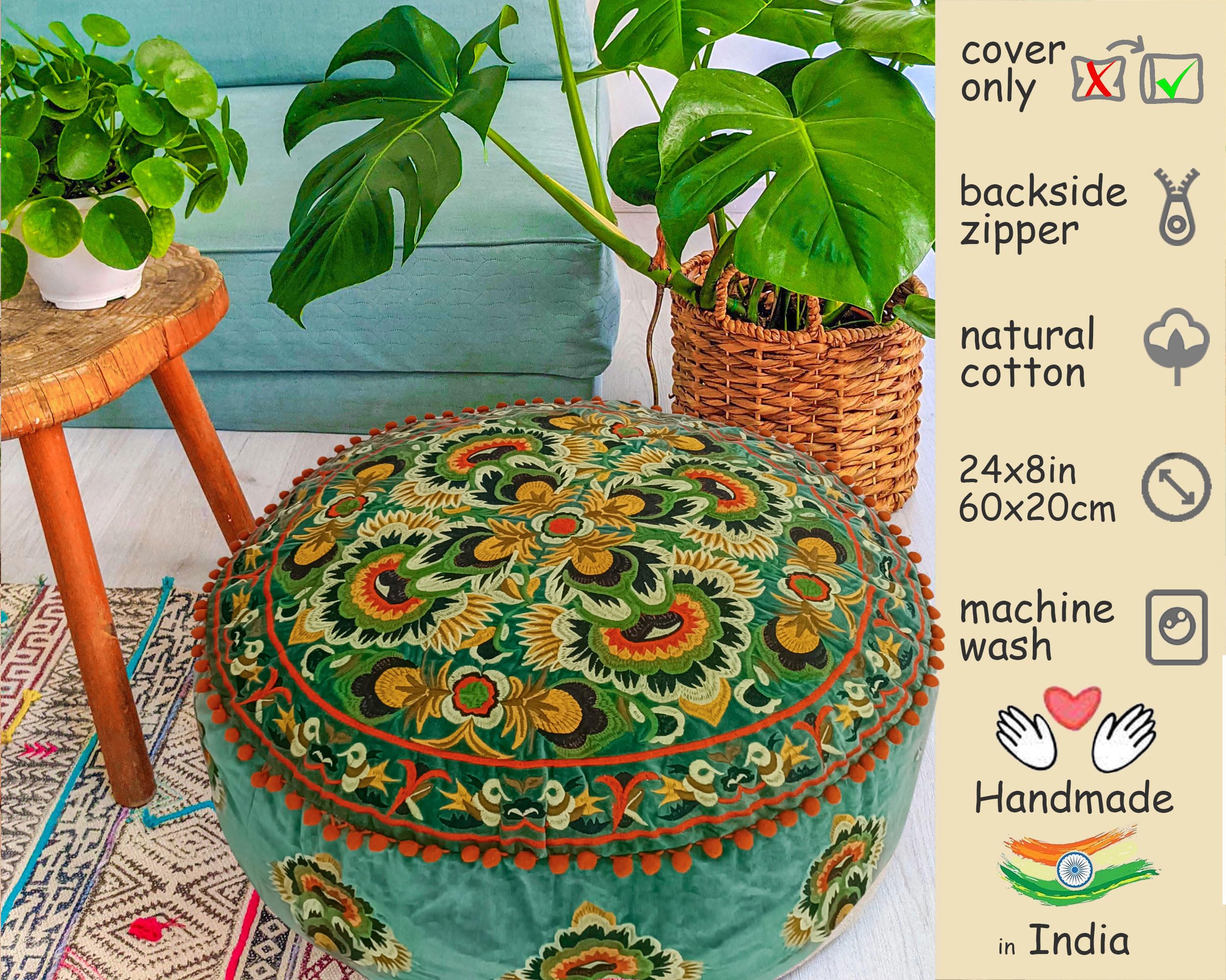 Mandala Life ART Fodera per cuscino da pavimento rotondo bohémien - 60 cm - 100% cotone - Custodia pouf per pouf per soggiorno, camera da letto, patio e altro