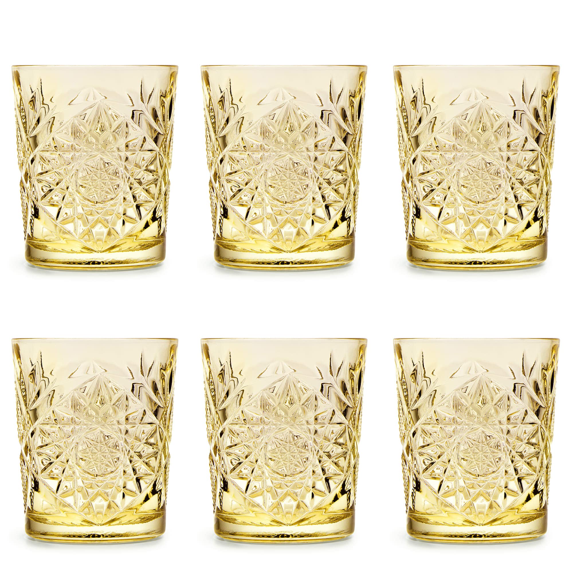 Libbey Drinking Glass Hobstar Pale Yellow - 355 ml / 35.5 cl - 6 Pieces - Vintage Design - Dishwasher Safe