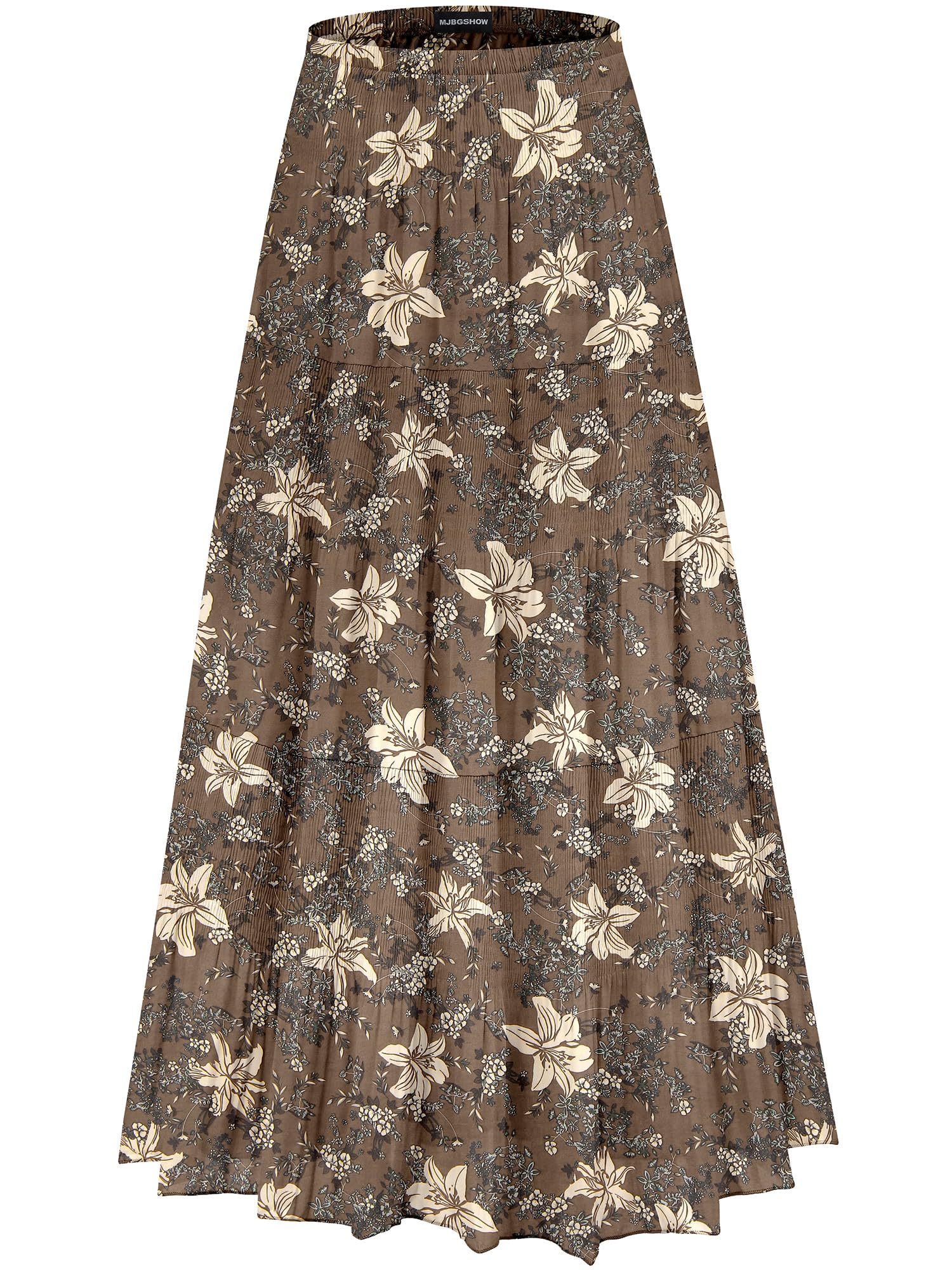 MJBGSHOW Womens Chiffon Long Skirt Elastic High Waist Floral Maxi Skirts Tiered Pleated A Line Boho Flowy Long Skirts