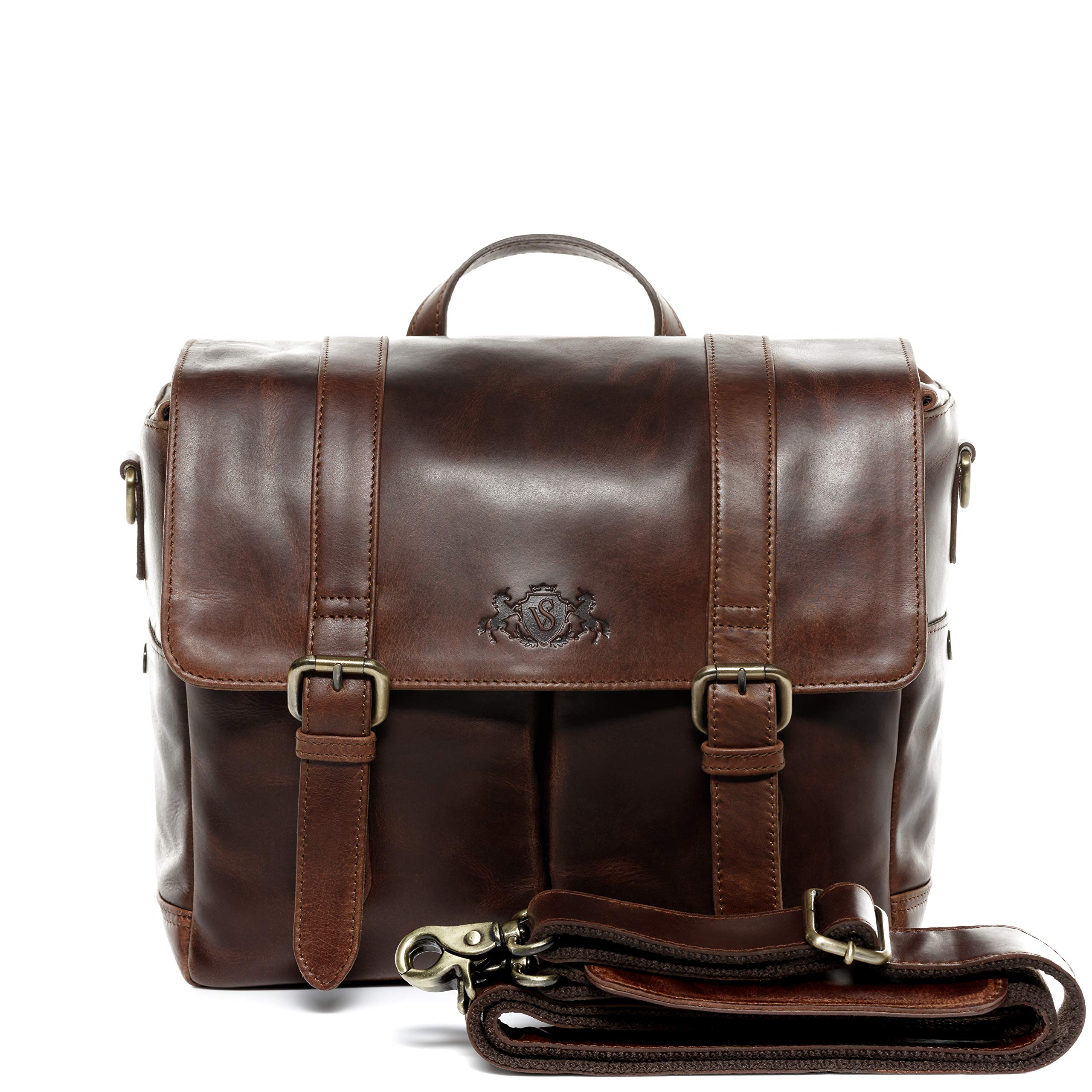 SID & VAIN Kameratasche echt Leder - SLR DSLR Umhängetasche Heathrow - Fototasche verstellbare Fächer mit Schultergurt - Ledertasche Herren und Damen braun handgefertigt