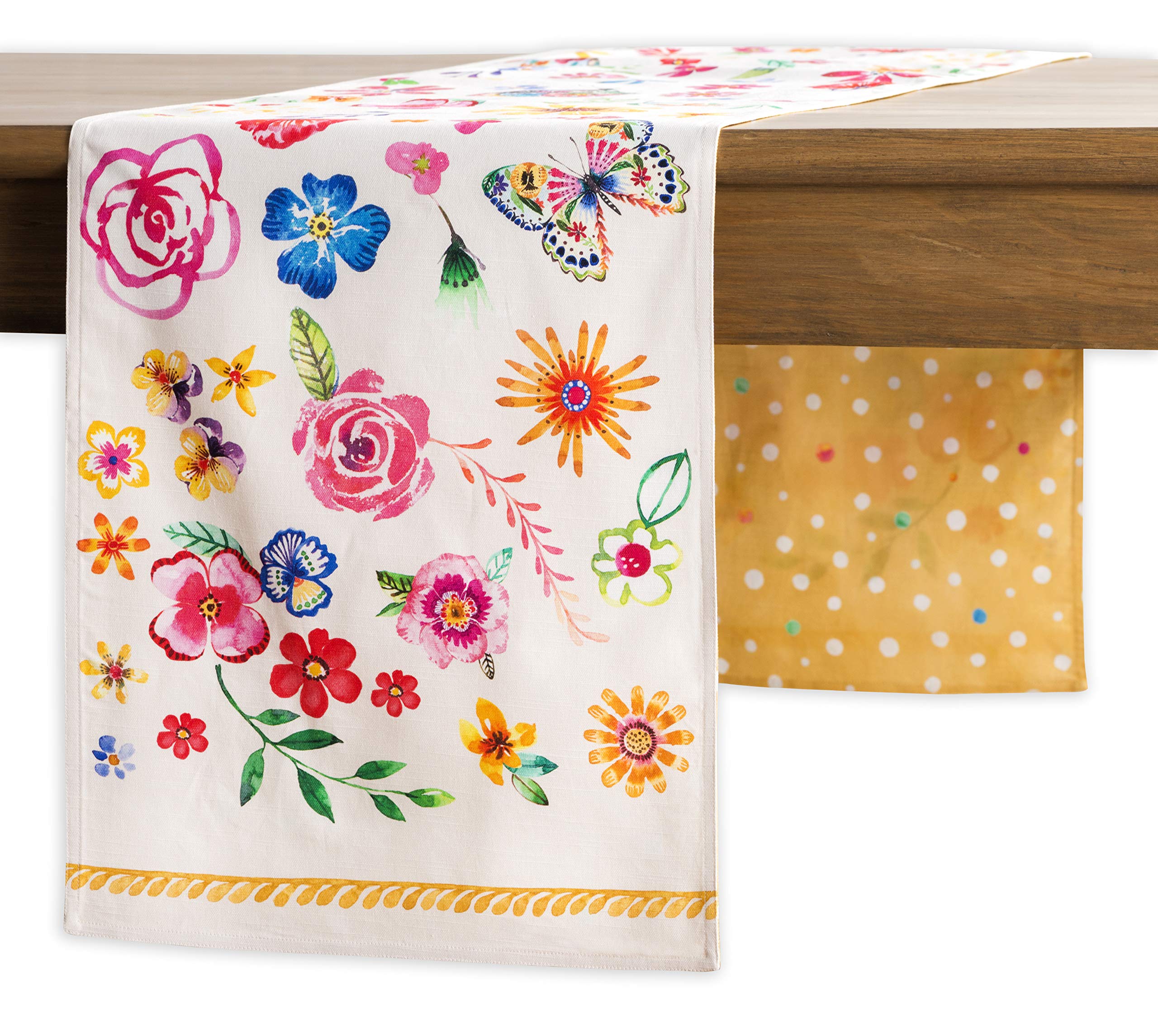 Maison d' Hermine Tablerunners 100% Cotton Table Runner Decorative Table Cover for Home, Kitchen, Dining & Camping, Happy Florals - Sweety (Double Layer) - Spring/Summer (14.50"x108")