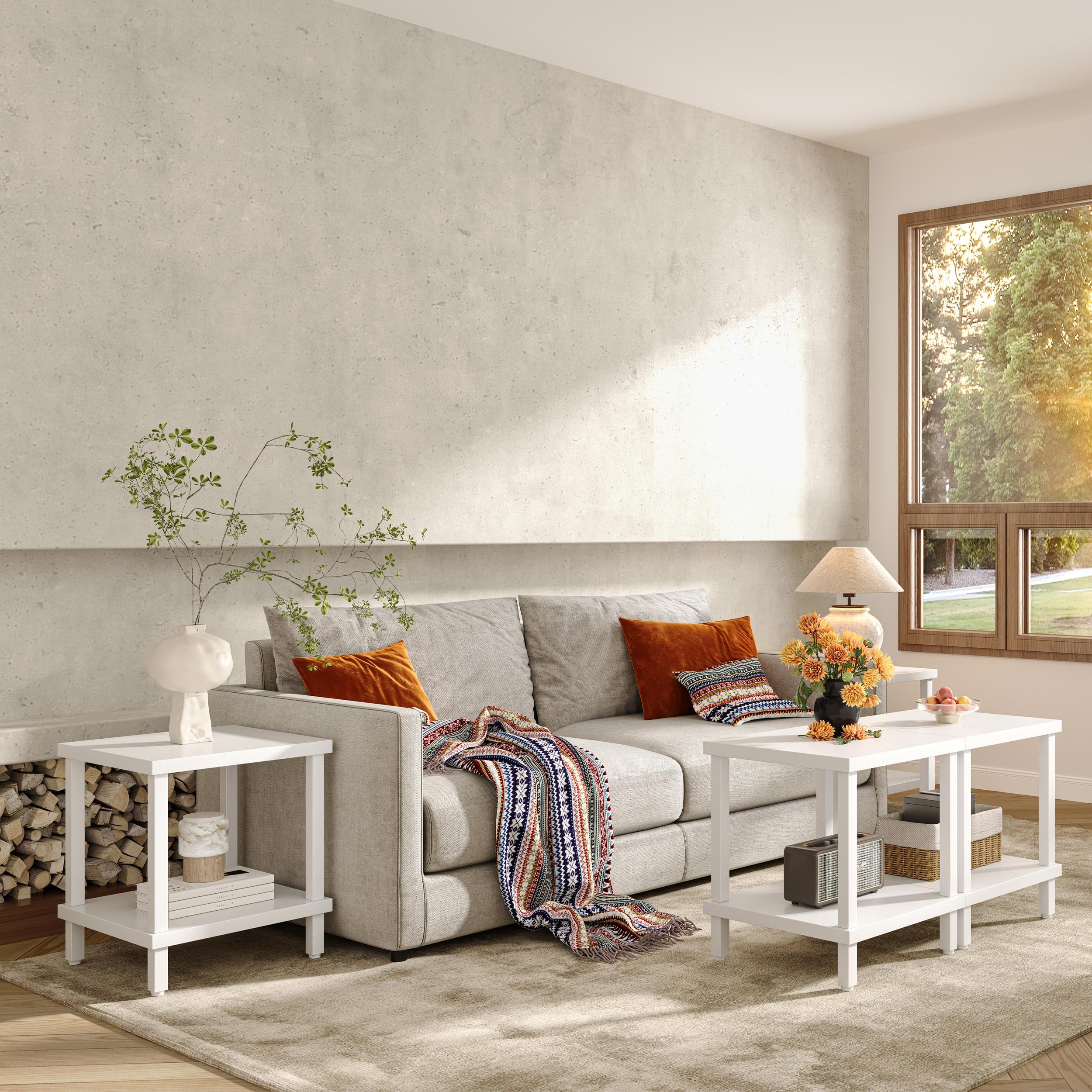Mesa Auxiliar Pequeña de Madera de Ideal para Salón o Dormitorio Medidas 50x50x58cm Mesa Centro à Deux Niveaux Elegante y Funcional Cuadrado Blanco LET510W