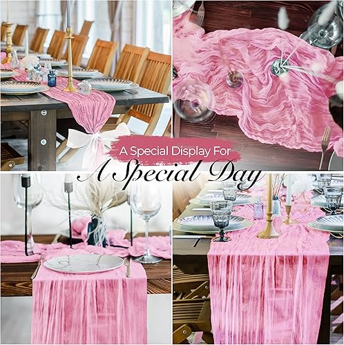 Miniatura 4 de Paquete de 6 caminos de mesa de estopilla de color rosa polvoriento bohemio y rosa  10 pies x 35 pulgadas, tela drapeada para arco de boda
