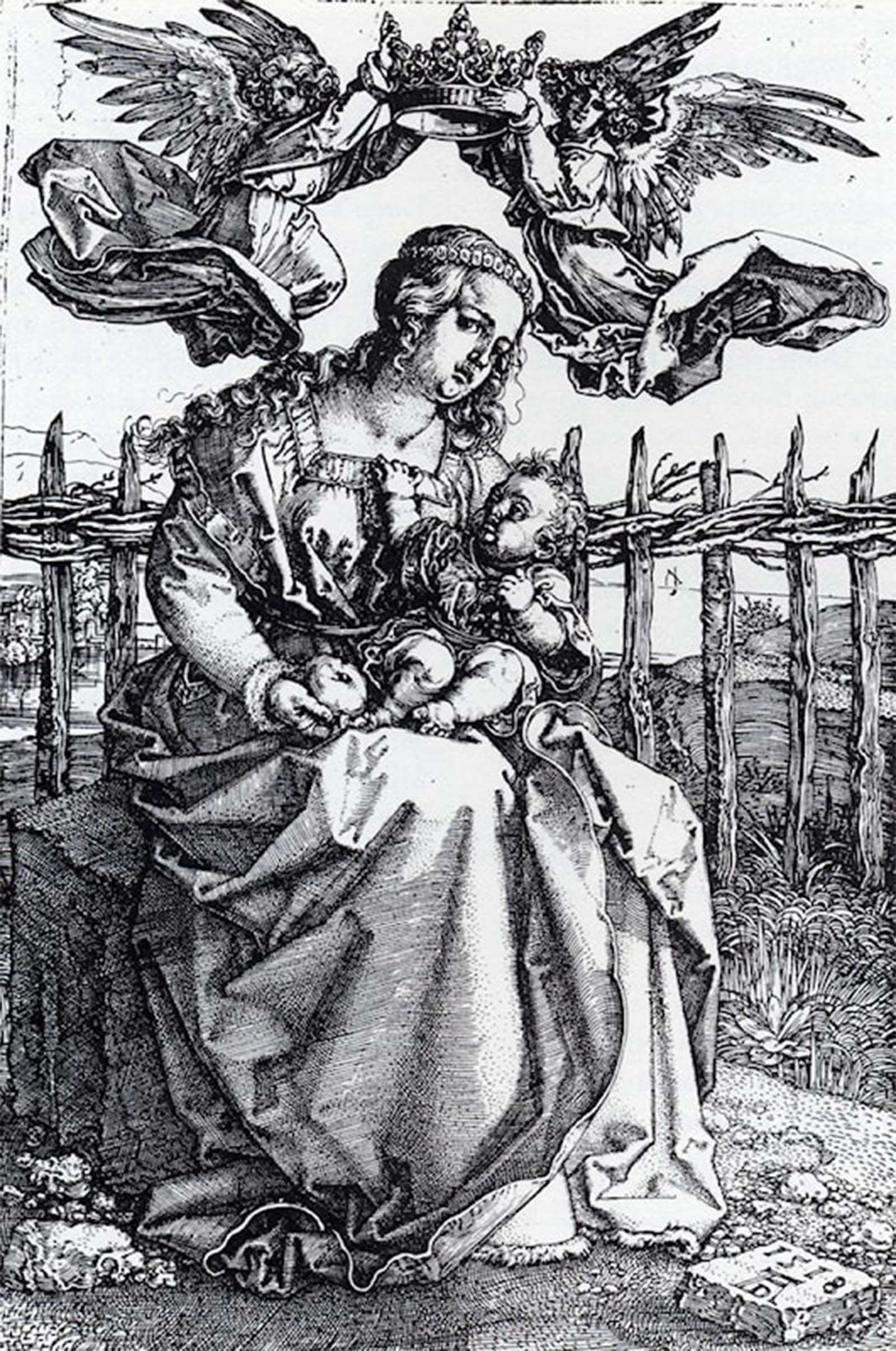 ARTXLXXBN Famous Painting Canvas Artwork Graffiti Print Lady Crowned by Two Angels by Albrecht Durer Portrait Canvas Image for Home Decor 60x90cm