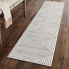 Rugshop Marbella Bohemian Stripes Washable Non Slip Runner Rug 2' x 8' Beige