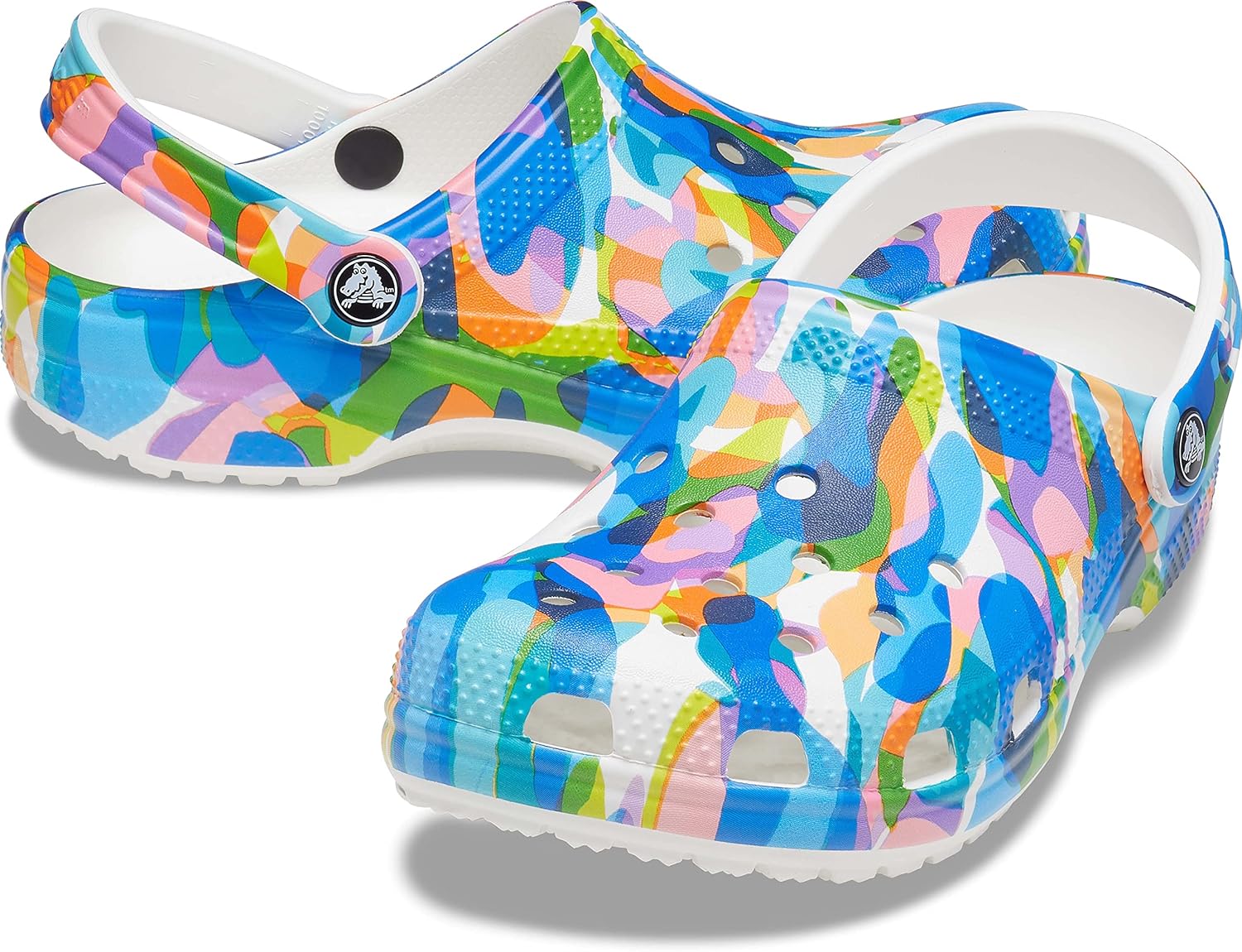 Crocs Unisex-Adult Classic Graphic Clogs, White/Multi, 12 Men/14 Women