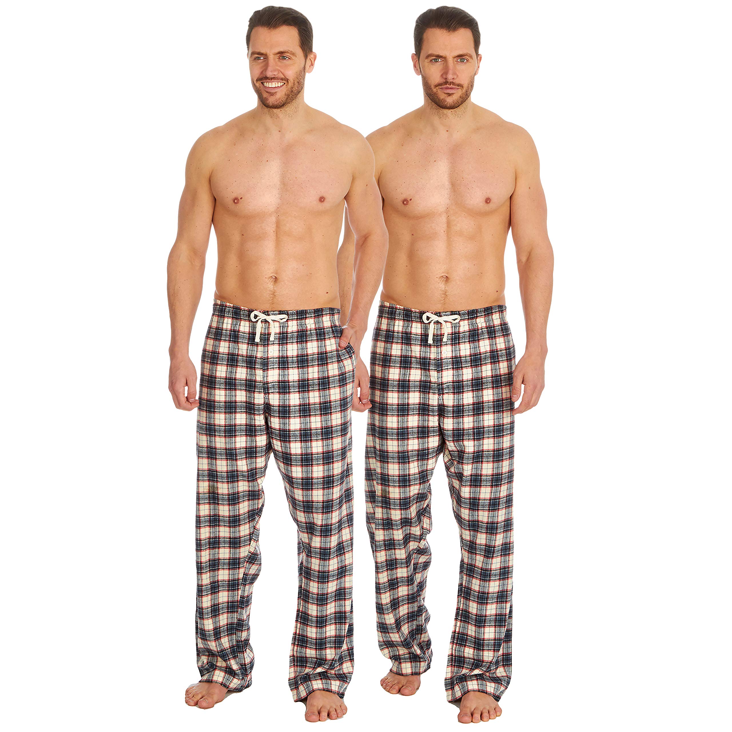 2 Pack Mens Pyjama Bottoms Pajama Pants Lounge PJ Trousers Loungewear Cotton Beige S