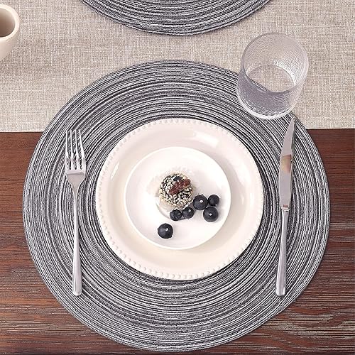 Miniatura 2 de SHACOS Juego de 4 manteles individuales redondos, manteles individuales redondos trenzados, manteles individuales de 15 pulgadas de algodón y