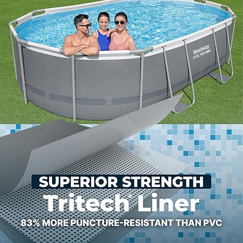 Miniatura 6 de Bestway 56655E Power Steel - Juego de piscina de 16 x 10 x 42 pulgadas, marco ovalado para exteriores sobre el suelo, con bomba de filtro
