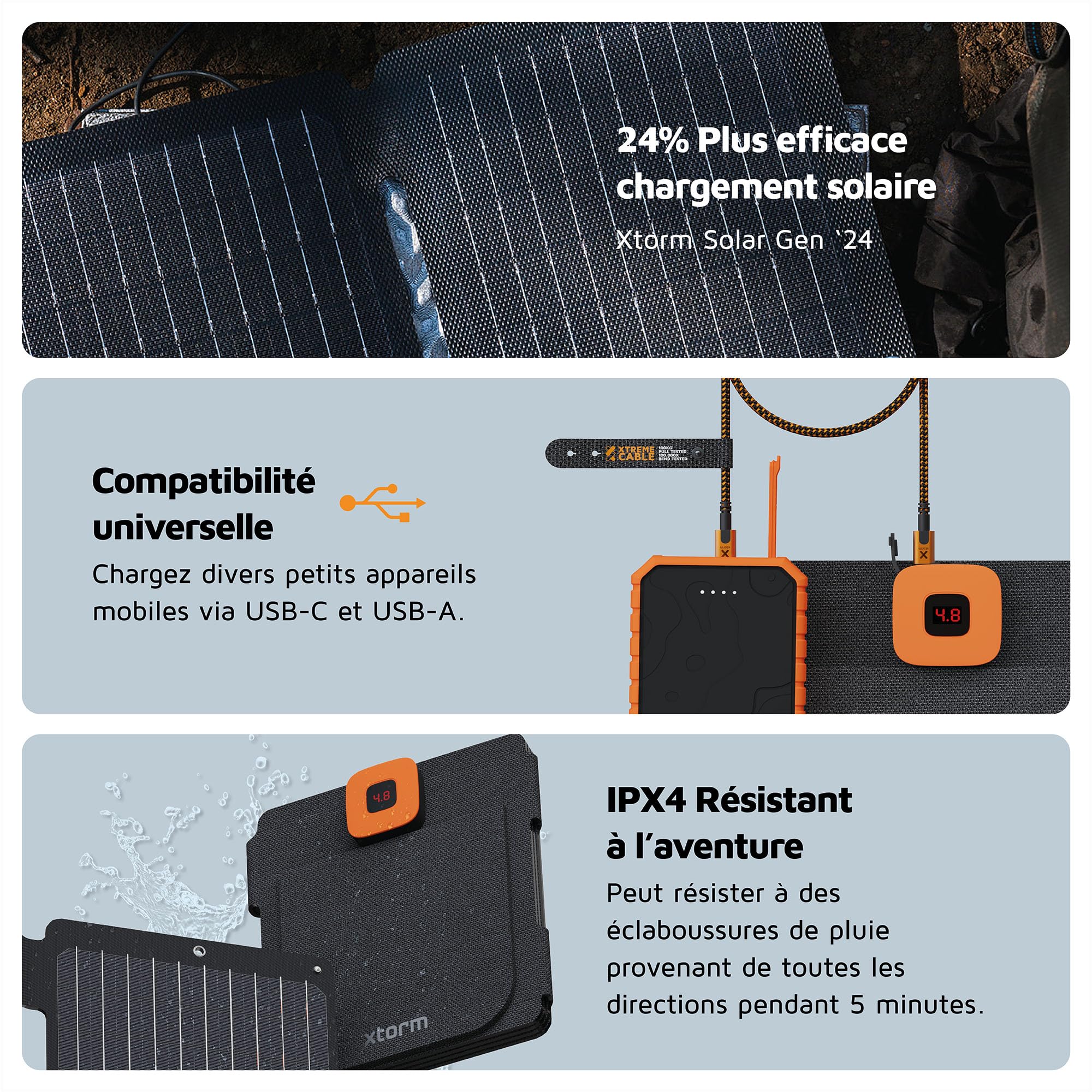 Xtorm SolarBooster, Panneau Solaire de 28W, Pliable, Panneau Solaire Portable, Panneau Solaire Flexible, Monocristallin EFTE, Extérieur, Énergie Solaire