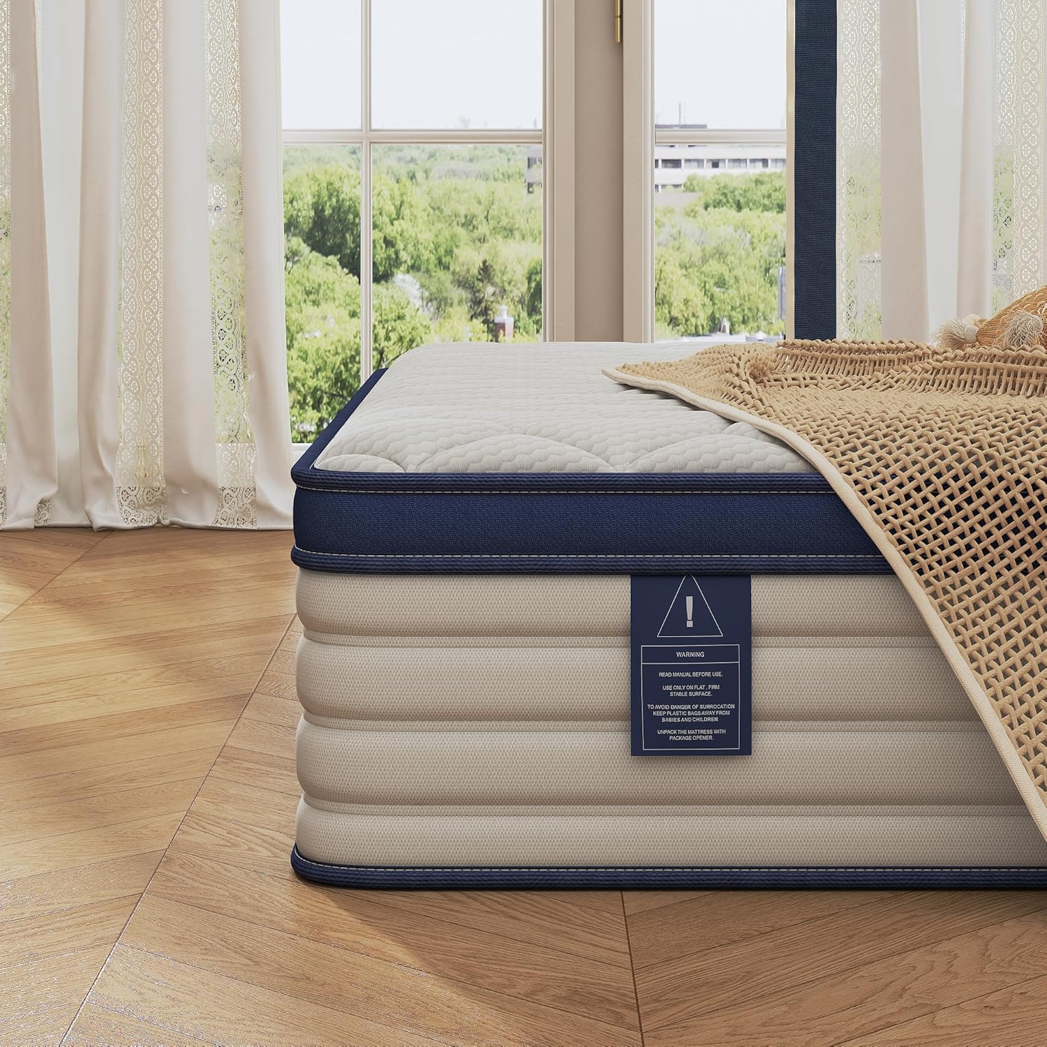 Queen Mattress 12 inch, Medium Firm Hybrid Mattress with Cooling Gel Memory Foam, Queen Size Mattress in a Box, Independent Spring for Motion Isolation, Pressure Relief (Blue, 12 Inch Queen)