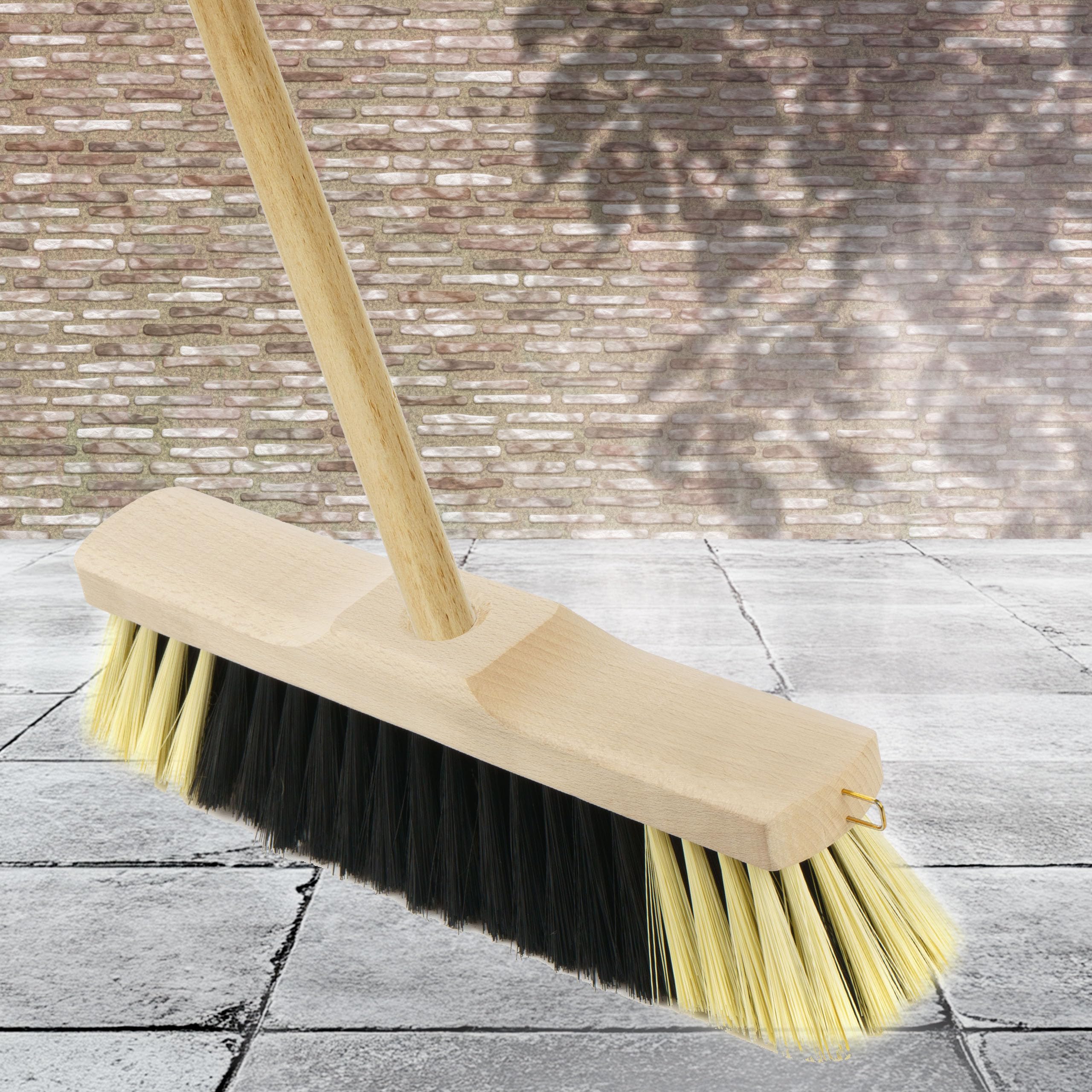 Miotła z Włosia PCV Głowica miotły 40cm Zamiatacz Szczotka do Każdej Powierzchni Oprawa Drewniana Miotła Bez Kija Otwór 1,5cm Odporny na Zniekształcenia i Warunki Atmosferyczne Materiał