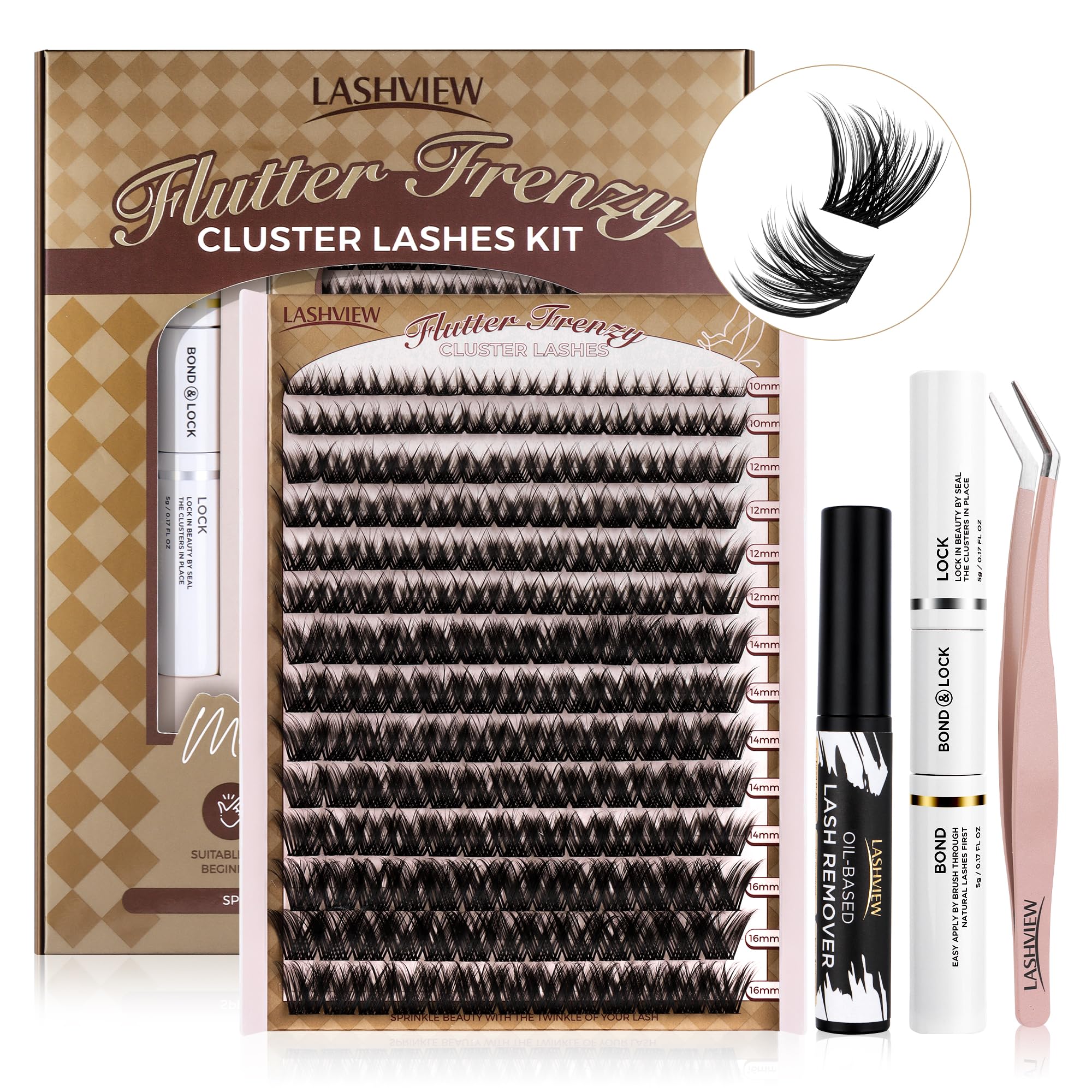 LASHVIEW Diy Lash Extension Kit, DIY Cluster Lashes Kit, 10-16mm Multilayered Cluster Eyelash Extensions, Reusable Fluffy Individual Lashes Cluster(CW43-KTIT)