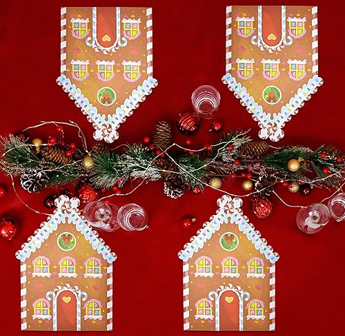 Miniatura 6 de 50 manteles individuales desechables de papel de Navidad con forma de casa de jengibre, diseño de bastón de caramelo, 11.4 x 14.4 pulgadas, para
