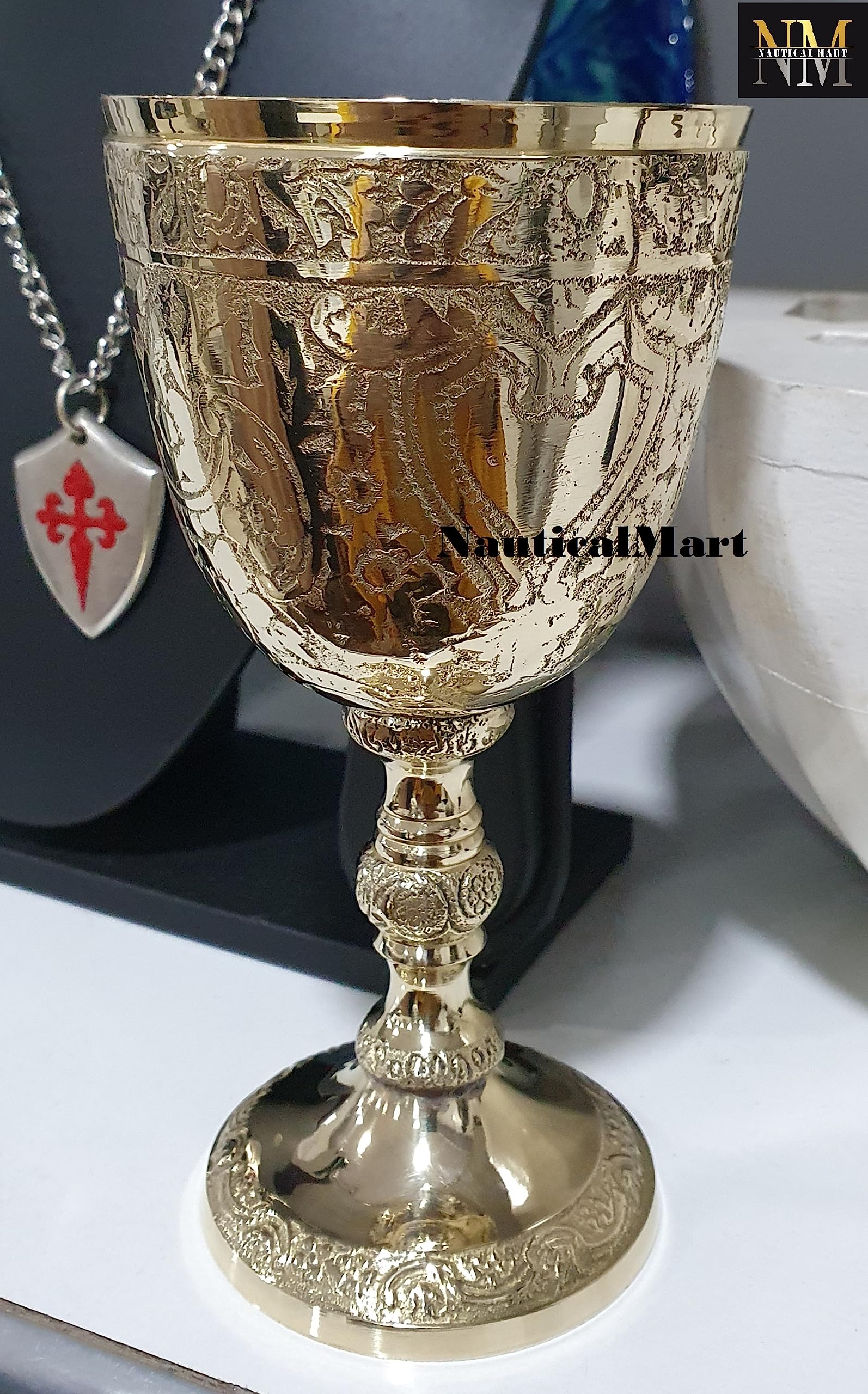 Chalice Goblet Brass Royal Celebrations Elegant Wine Communion Medieval Drinkware Embossed Glasses Cup Wedding Collection Vampire Flute Brass Vessel Relic Caliz Copa Catholic Fantasy (Pack of 1)