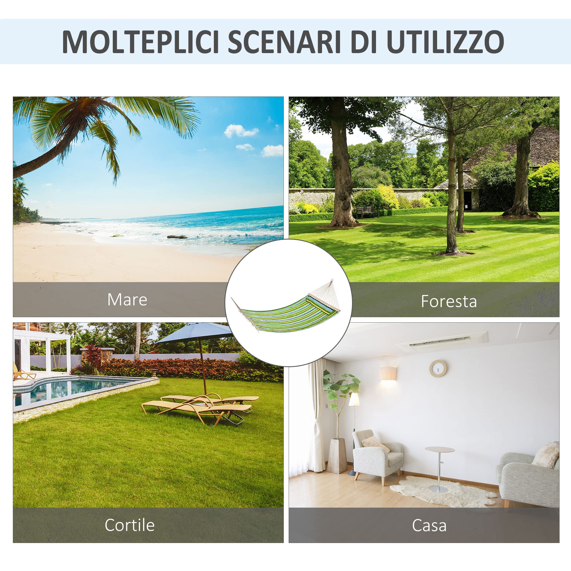 Outsunny Amaca da Giardino per 2 Persone Max 180kg, Amaca da Campeggio in Cotone e Poliestere con Cuscino Rimovibile 340x140cm