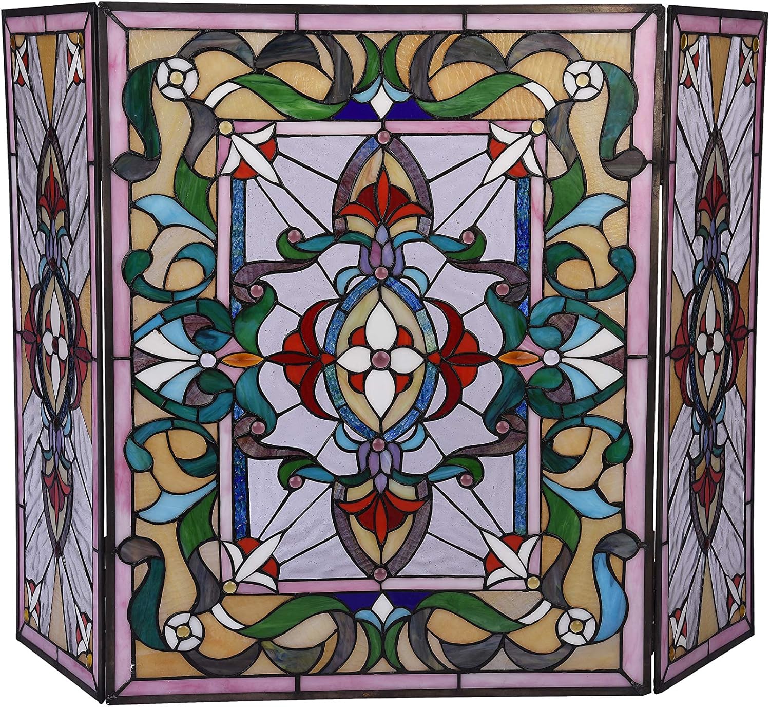 Chloe Lighting AYLEE Tiffany-Style 3pcs Folding Victorian Fireplace Screen 44" Wide