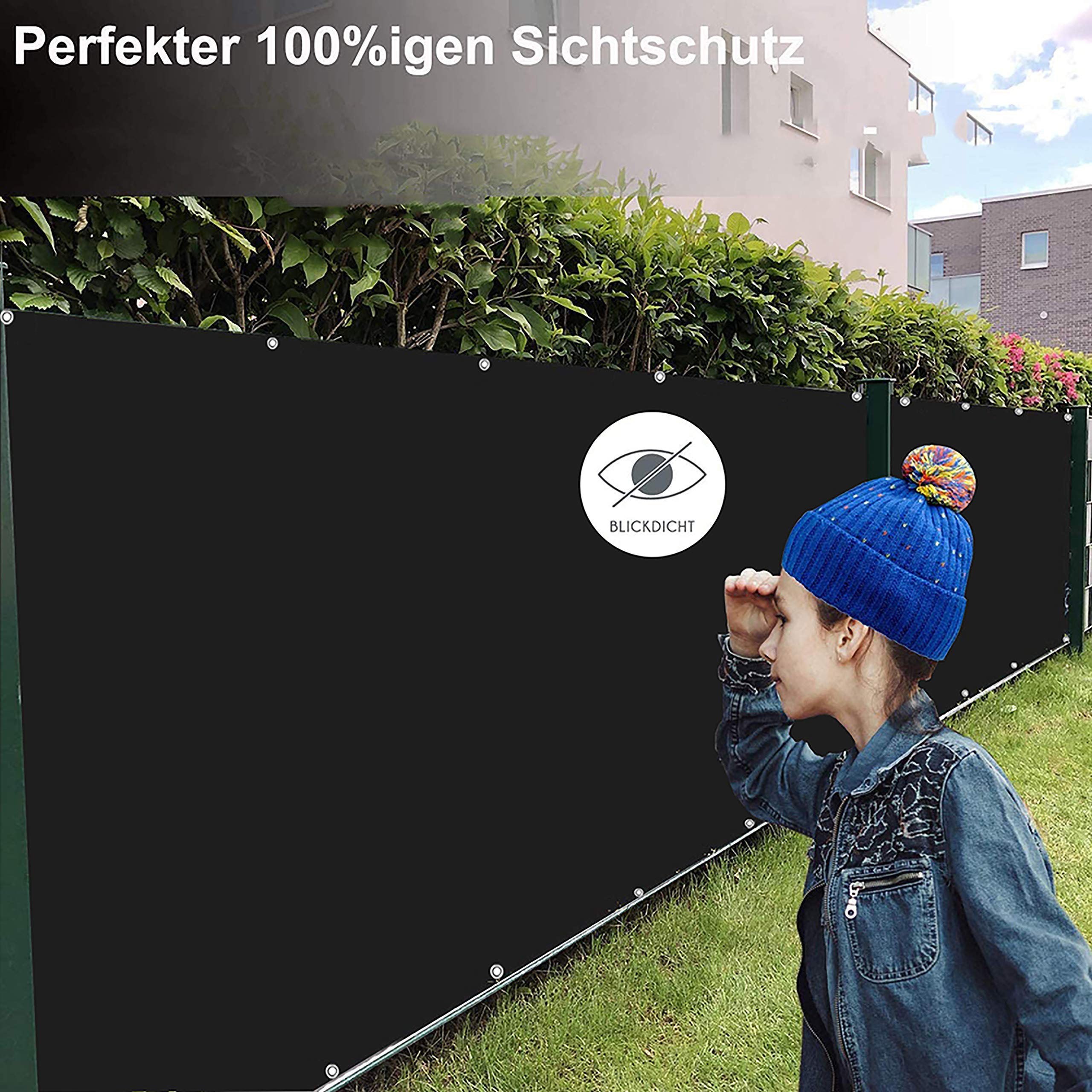 Rivestimento Recinzione Copertura Rivestimento per Balcone, 160/㎡, Antivento Tessuto Protezione Solare, per Campo Sportivo, Giardino, Balcone - Nero 0.75x7m