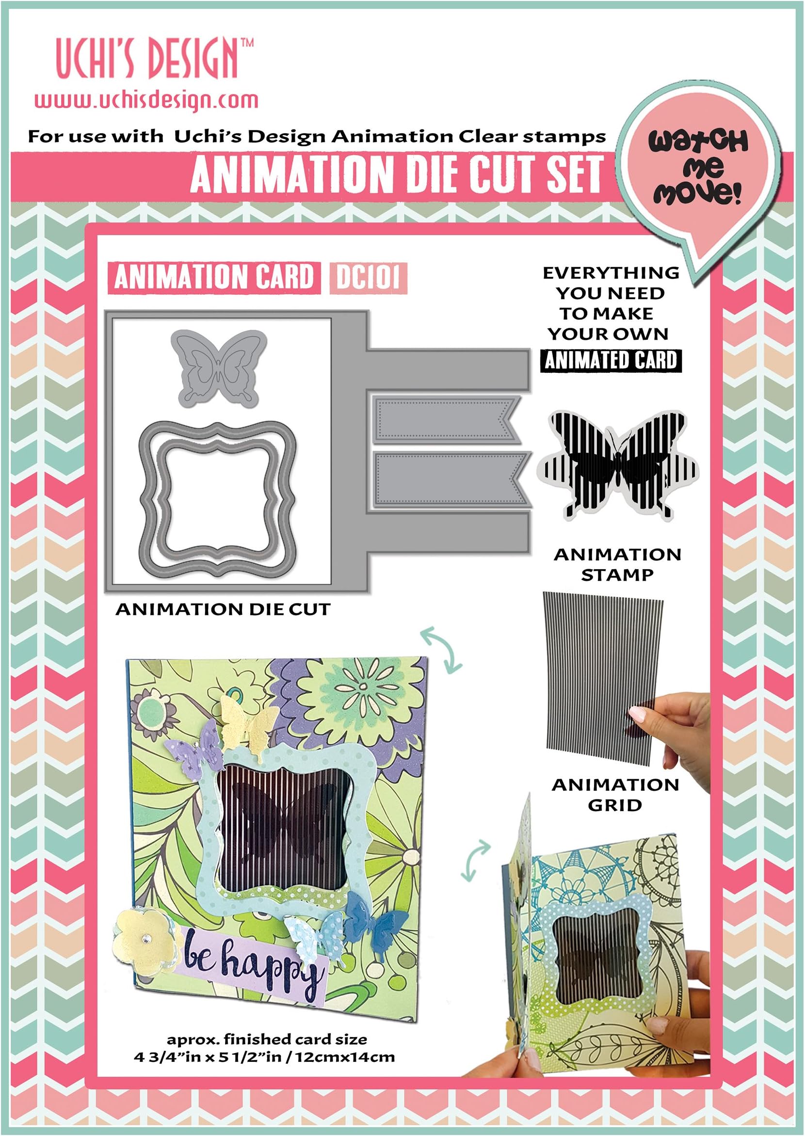 Uchis Design Animation Card, Die Cuts & Clear Stamp Combo (12 x 14 cm)
