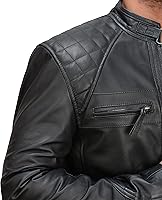 Vista 4 de Men's Café Racer Retro Diamond Quilted Exotic Vintage Motorcycle Biker Style Lambskin Leather Jacket
