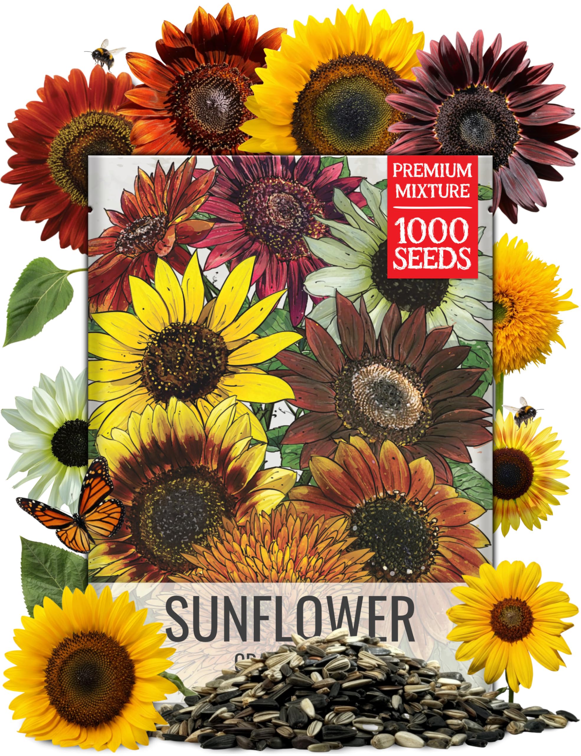 Sunflower Seeds for Planting The Original Crazy Blend | 1 Ounce 15+ Heirloom Varieties Open Pollinated & Untreated | Resealable Bulk Package Multicolored Blooms Flower Seeds