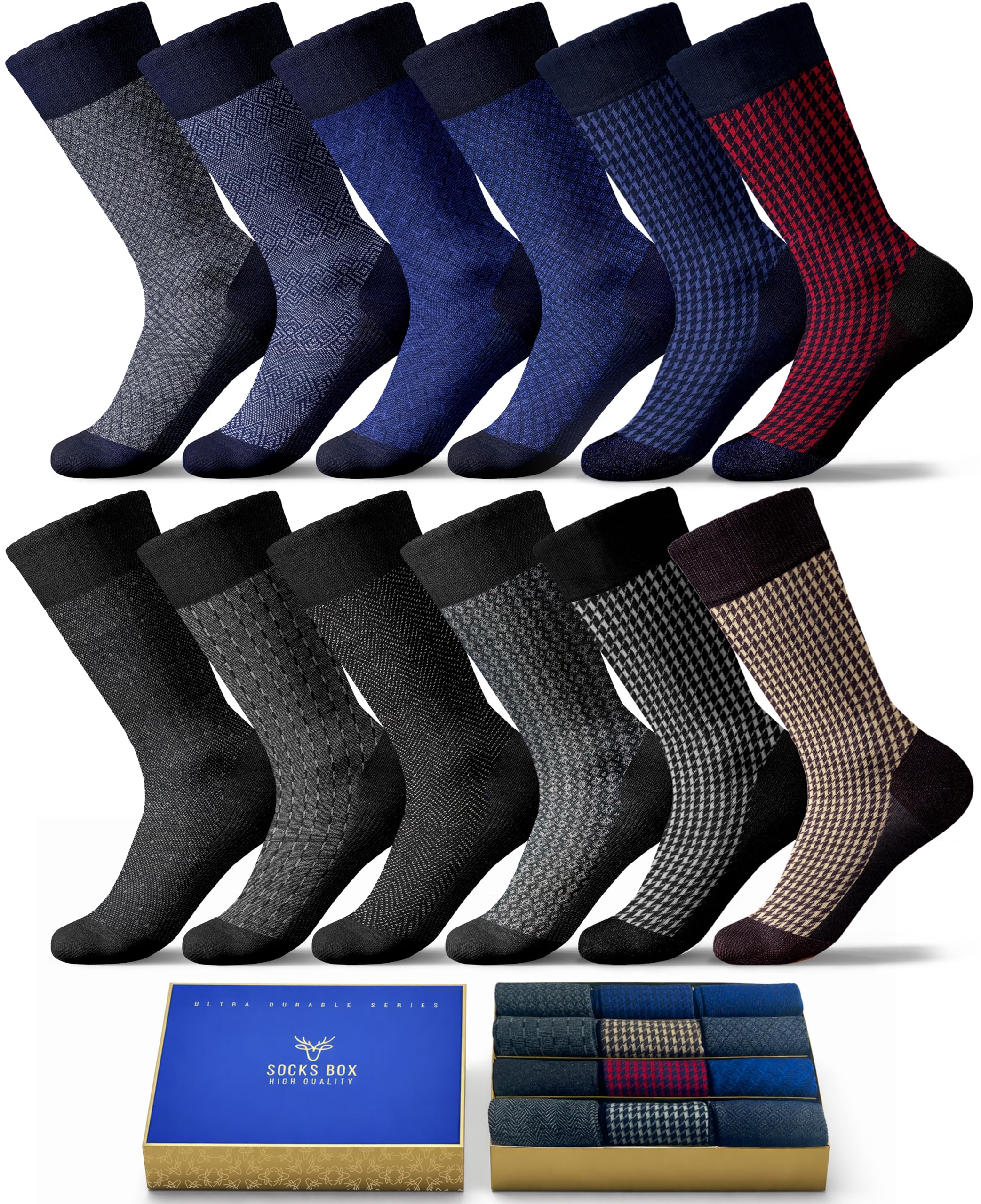 SOCKS BOX, Mens Dress Socks, Super Soft Natural Bamboo Rayon Socks for Men, Lightweight MC1201
