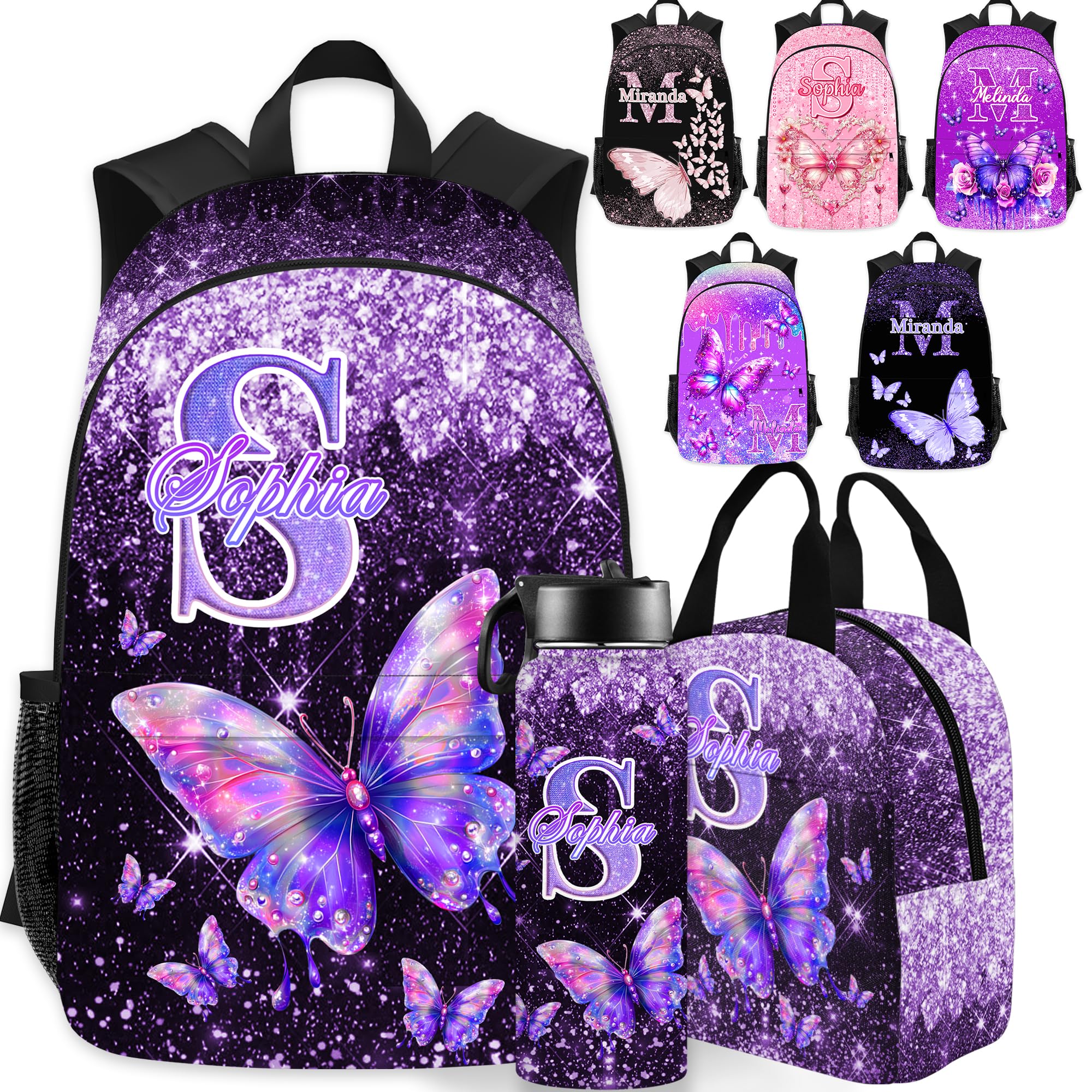 Artsadd Personalized Backpack for Girls Custom Kids Backpacks with Lunch Box Customized Name School Bookbag Shoulders Back to School Gifts for