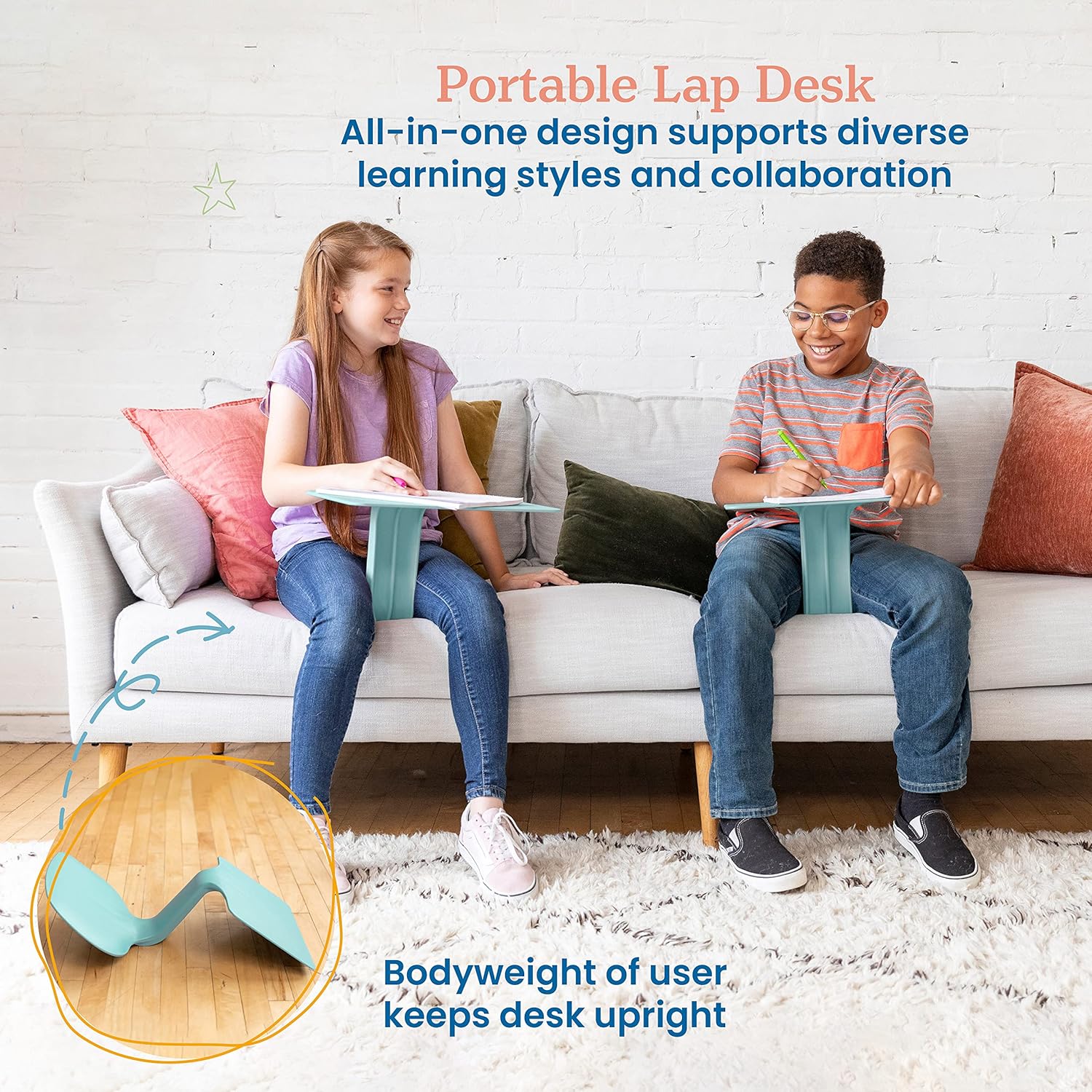 ECR4Kids The Surf Portable Lap Desk, Flexible Seating, Seafoam