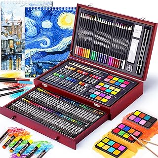 145 Piece Deluxe Art Set with 2 x 50 Sheet Drawing Pad, Art Supplies Wooden Art Box, Drawing Painting Kit with Crayons, Oil Pastels, Colored Pencils, Creative Gift Box for Adults Artist Beginners