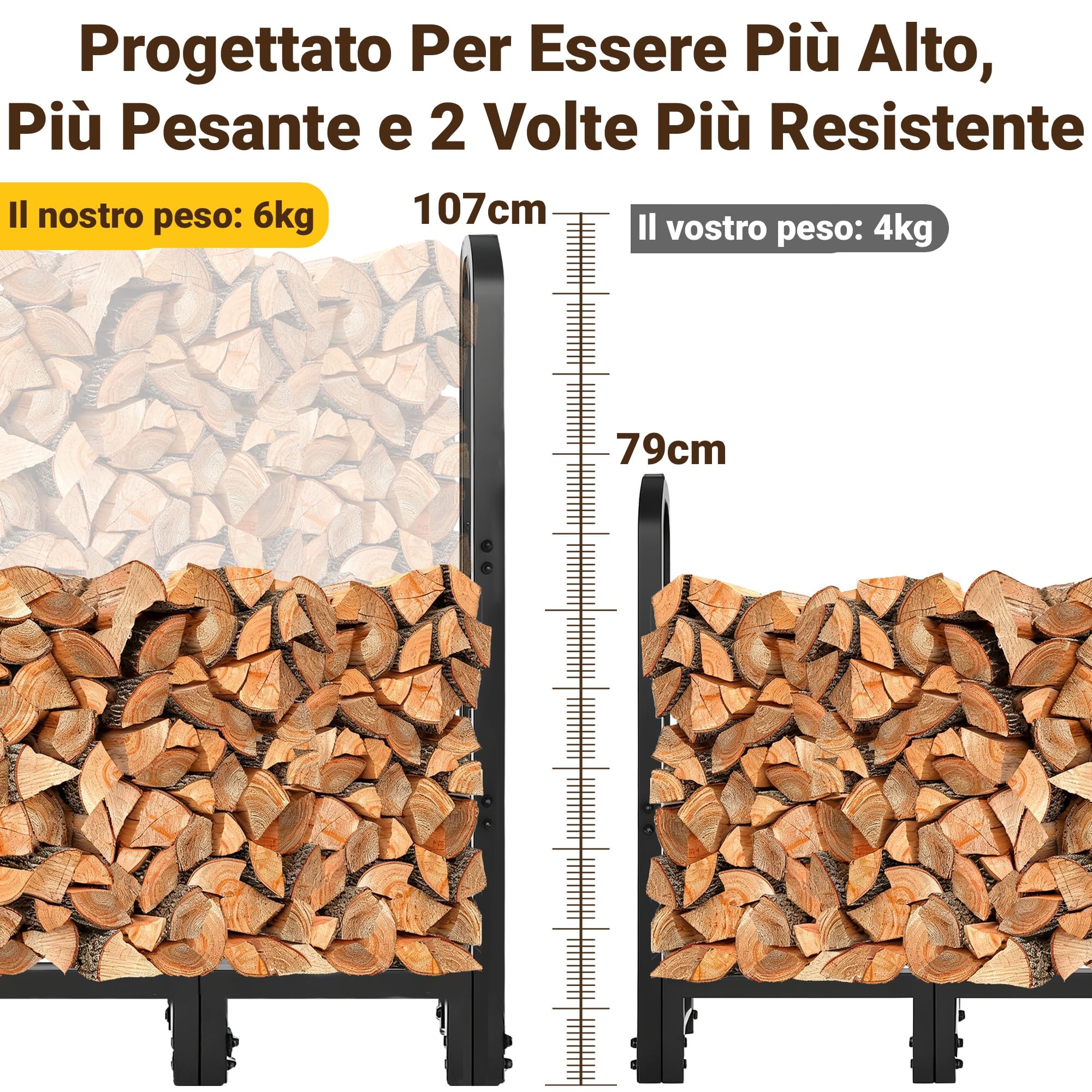 Amagabeli Garden Home 1.2m Legnaia da Esterno Portalegna per Camino Porta Legna per Legna da Ardere Impieghi Gravosi in Metallo Portalegna da Esterno Accessori per Attrezzi Nero