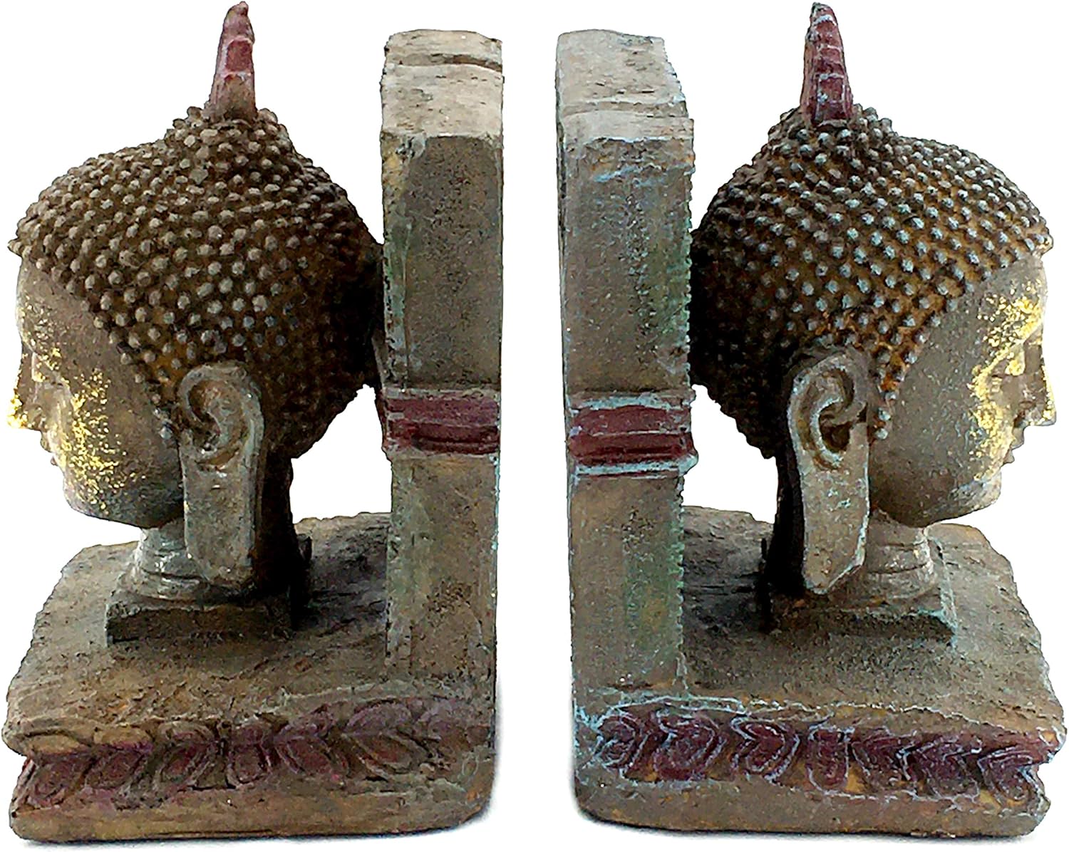 Bellaa 22298 Decorative Bookends Buddha Head Vintage Antiques Retro Rustic Farmhouse Unique Book Ends Stoppers Holder Shelves Nonskid Boho Home Decor 8 inch