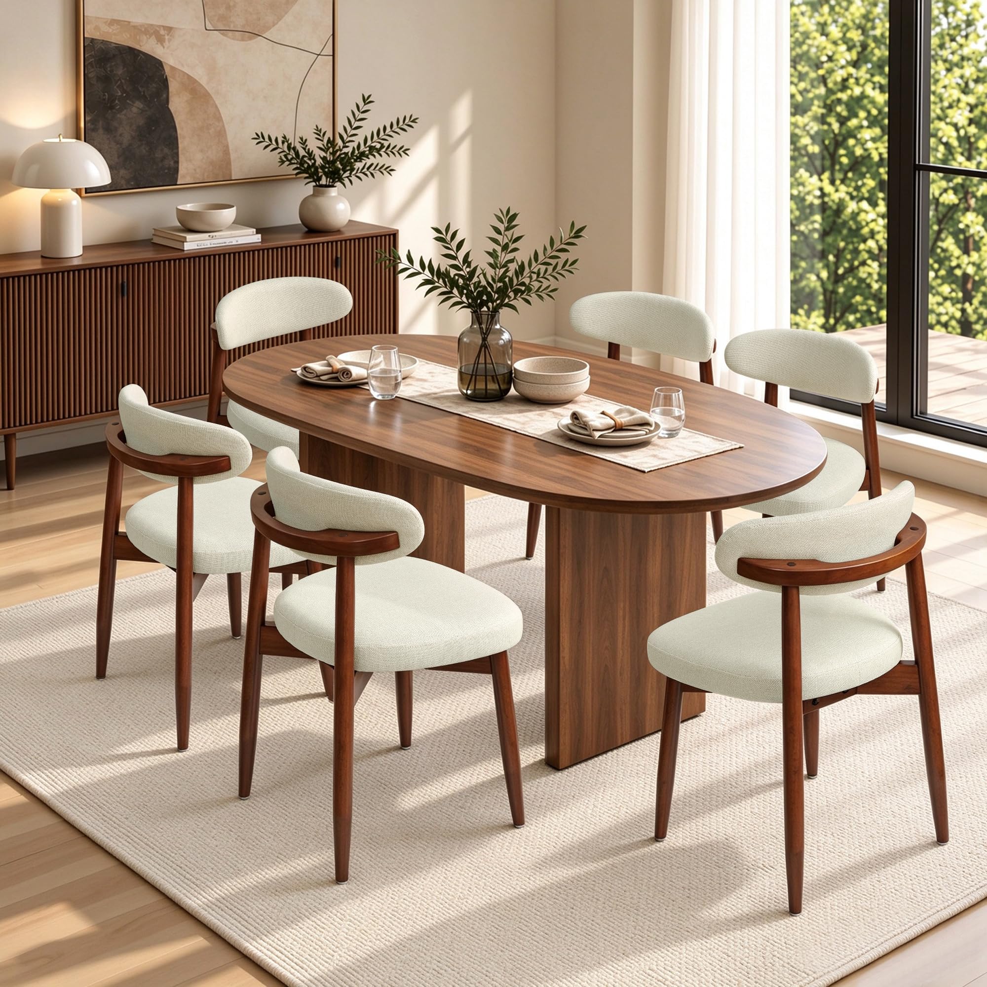 CHUN YI Dining Chairs Set of 6, Upholstered Solid Wood Dining Room Chairs