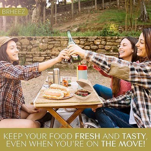 Miniatura 7 de brheez Contenedores desechables para llevar, contenedores biodegradables de fibra de bagazo con tapas para llevar, fiestas y vacaciones, paquete de