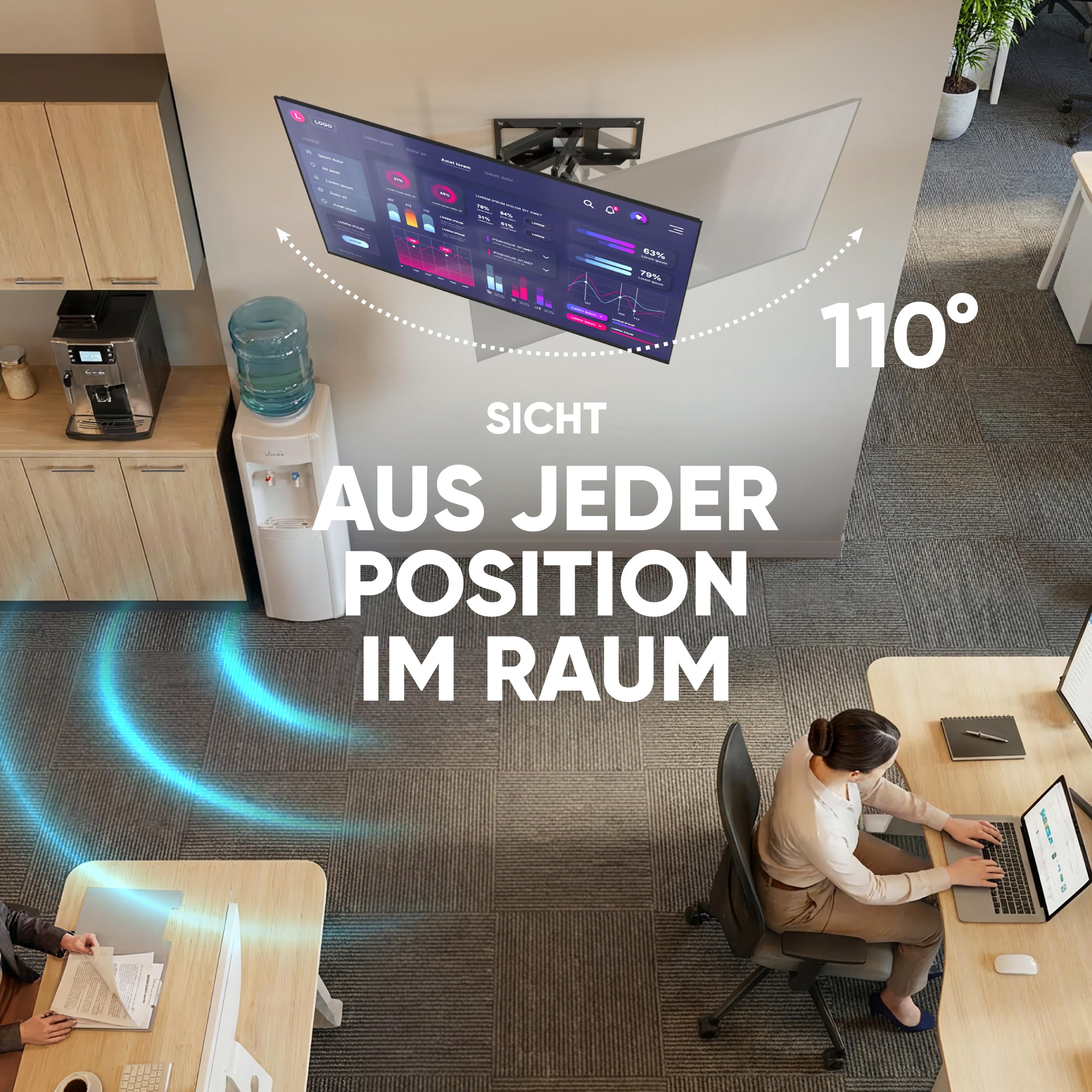 ONKRON TV Wandhalterung schwenkbar 40-75", bis 70 kg, VESA 600x400, M6L-B | Fernseher Halterung 5,5-43,4 cm ausziehbar, neigbar, Doppelarm, Kabelmanagement; für Wohnzimmer, Hotels & Konferenzräume