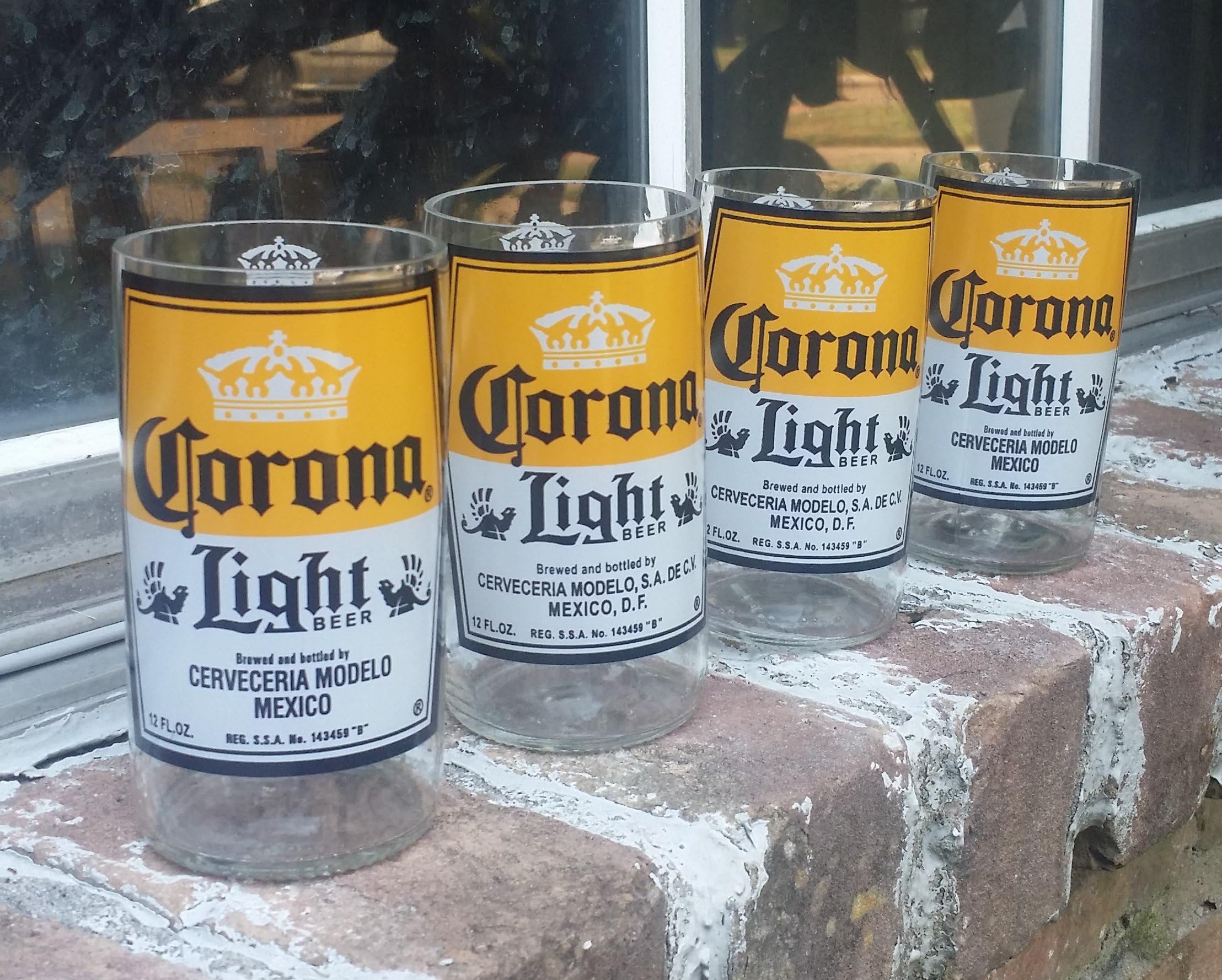 Set of 4 Corona Light upcycled glasses