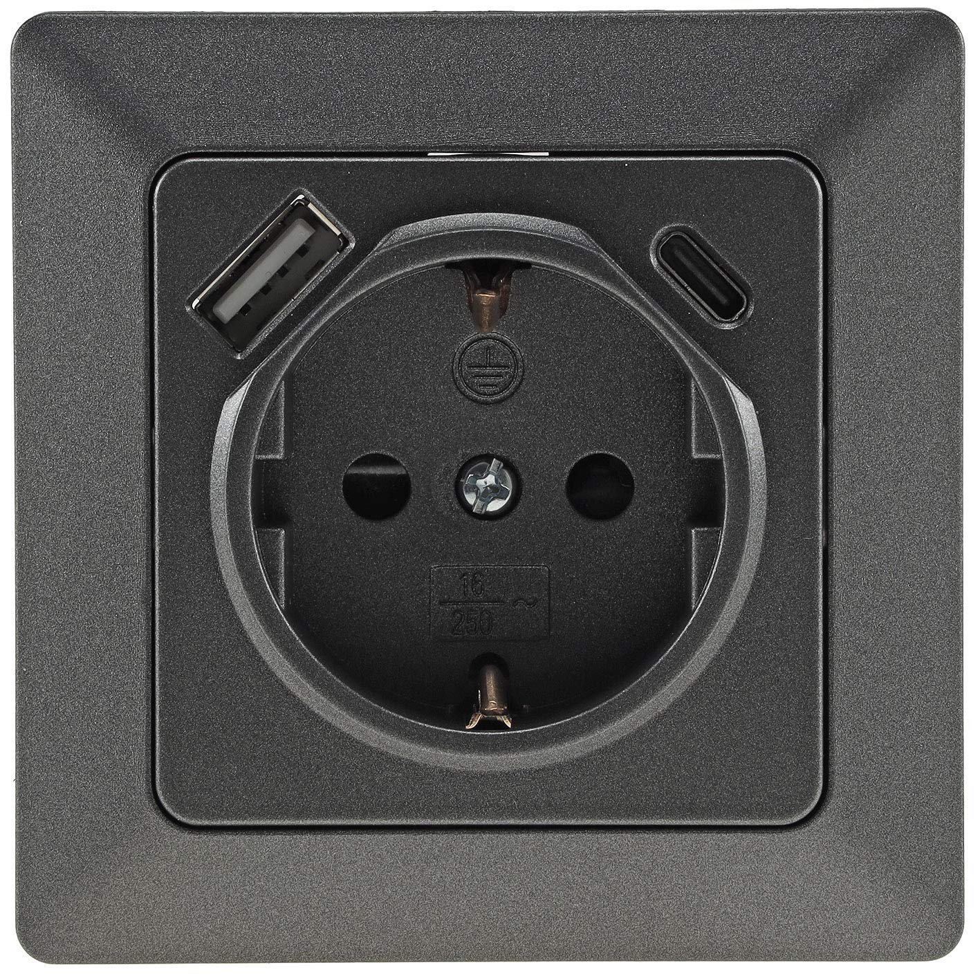 ChiliTec Milos Unterputz-Steckdose mit USB-C und USB-A (Anthrazit), 250 V / 16 A