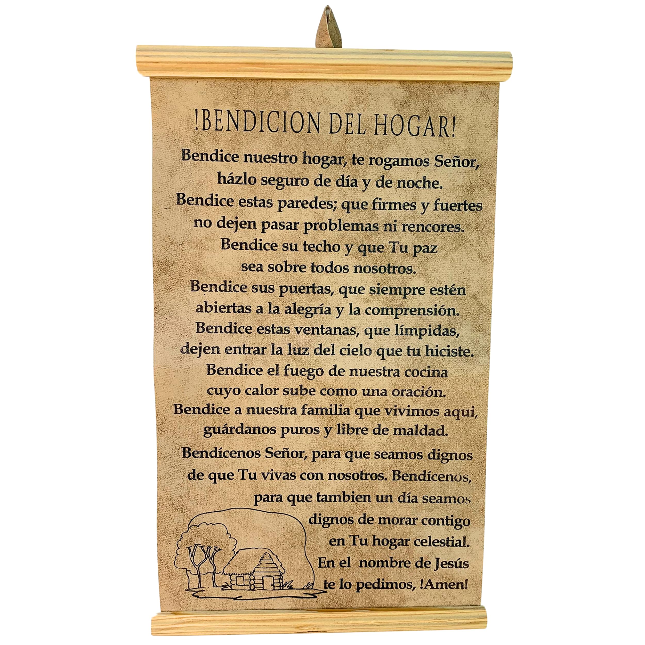 Bendición Del Hogar Pergamino Biblico Cristiano en Español Pergamino Poster Decoracion Arte Rustico Listo para Colgar en la Pared 14"x8.5" Regalo Bendicion Beige