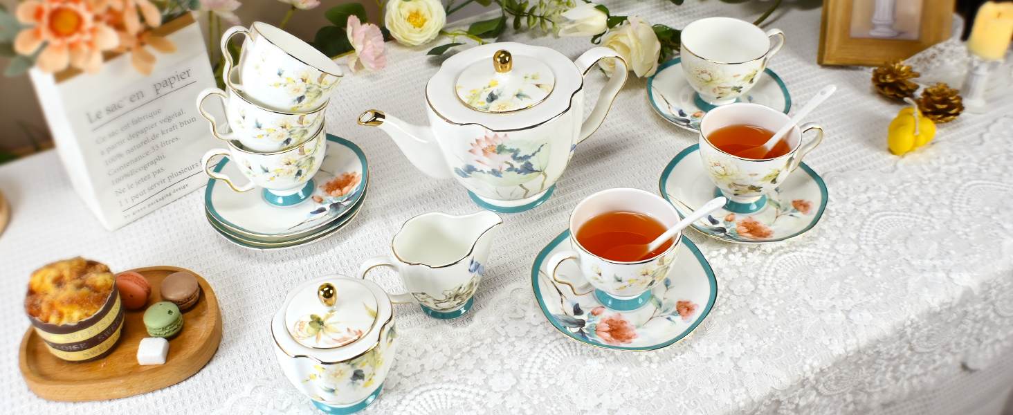 Amazon.com | LE POTOCIO Bone China Tea Set, Porcelain Tea Sets for