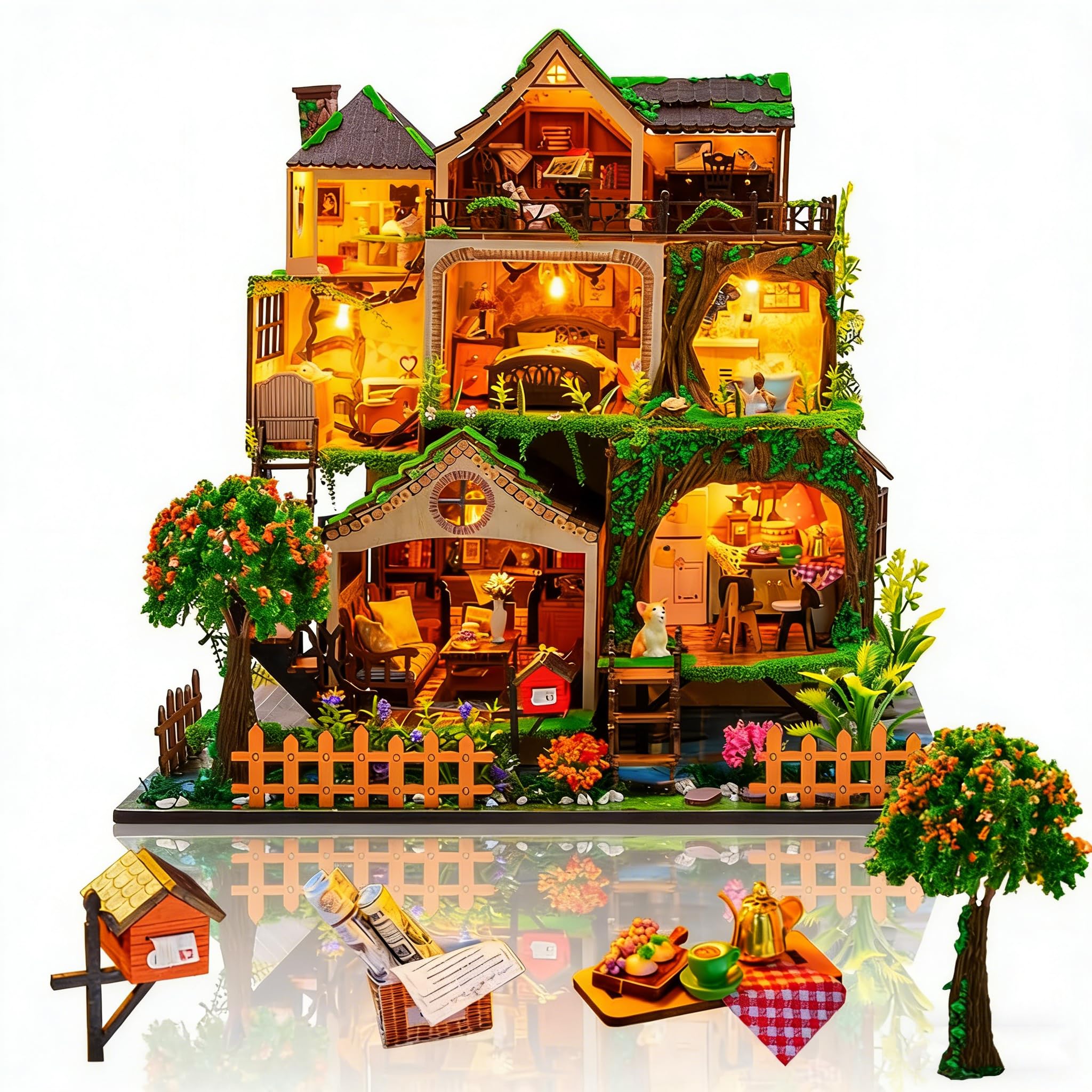 Miniaturowy zestaw do samodzielnego wykonania, mini domek dla lalek z meblami, mały zestaw do budowania dla dorosłych, rękodzieło, prezent na Boże Narodzenie, bajkowy las
