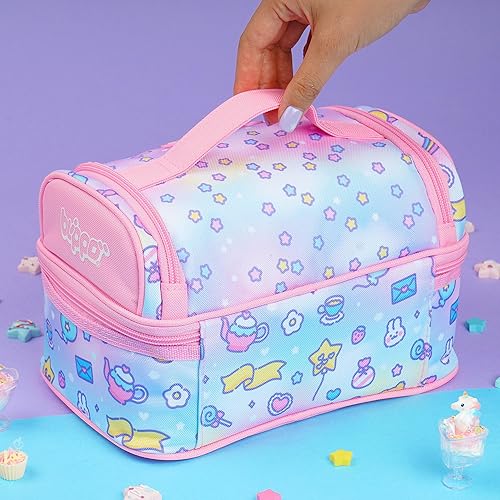 Miniatura 9 de Blippo Lonchera rosa para niñas  Lonchera aislada para niños  Bolsa de almuerzo de doble compartimento para niñas  Bolsa de almuerzo para niños para
