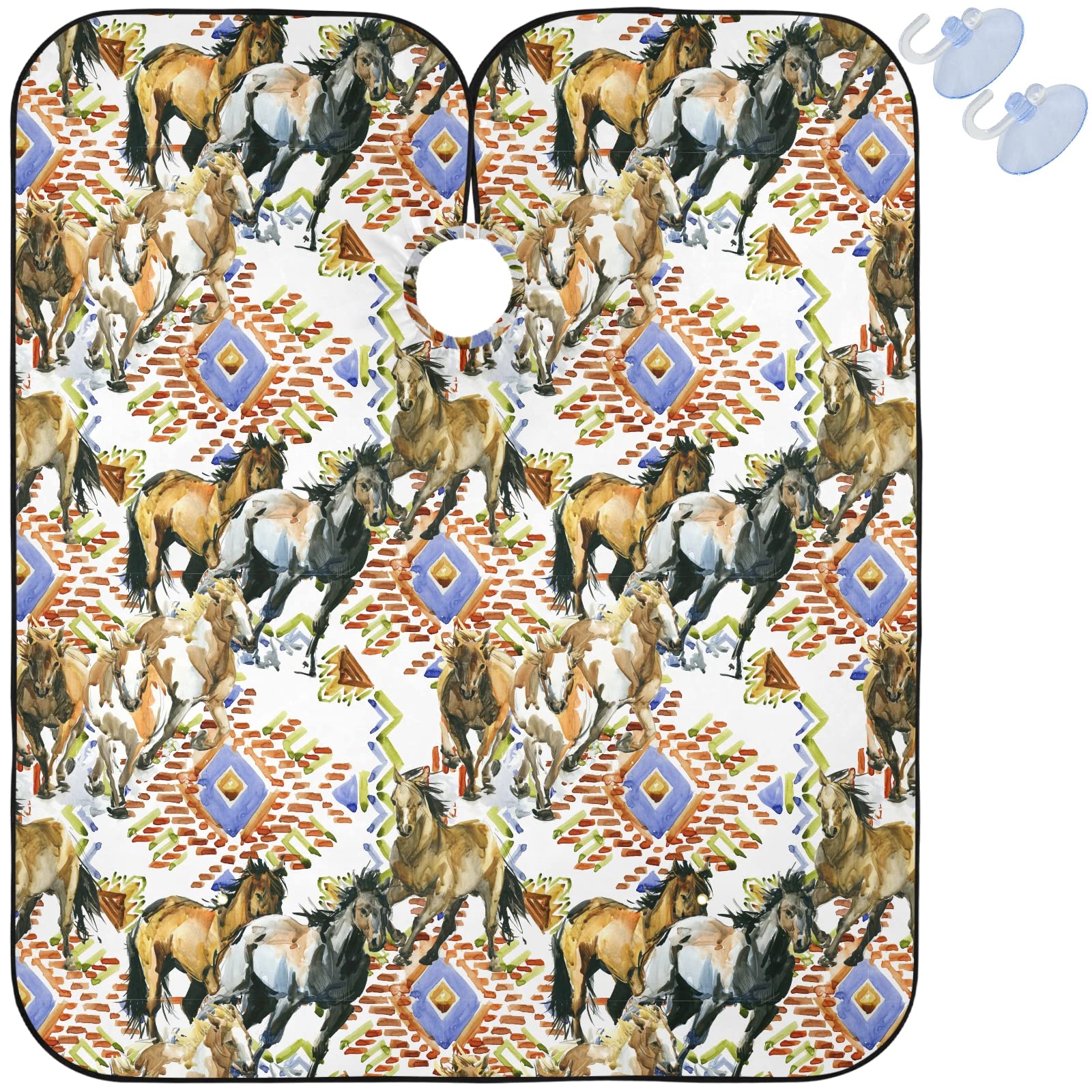 visesunny Barber Cape Horses Wild Western Pattern Polyester Hair Cutting Salon Cape Apron Anti-Static Haircut Water-Resistant Shaving Cloth Beard Shaving Bib Hairdressing Cape