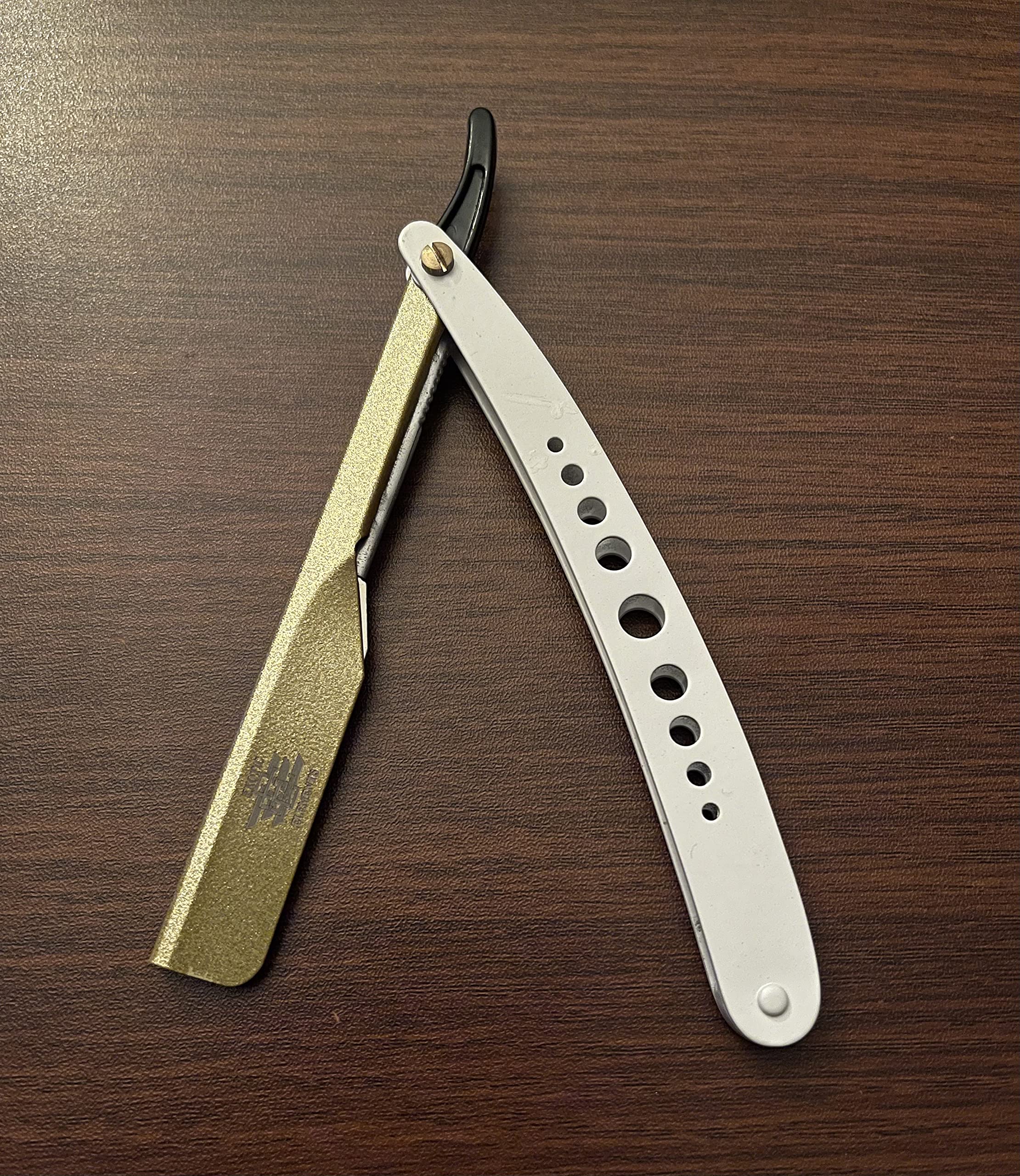 Gold and White Stainless Steel Barber Shop All Hair Cutting and Styling Straight Edge Shaving Razor
