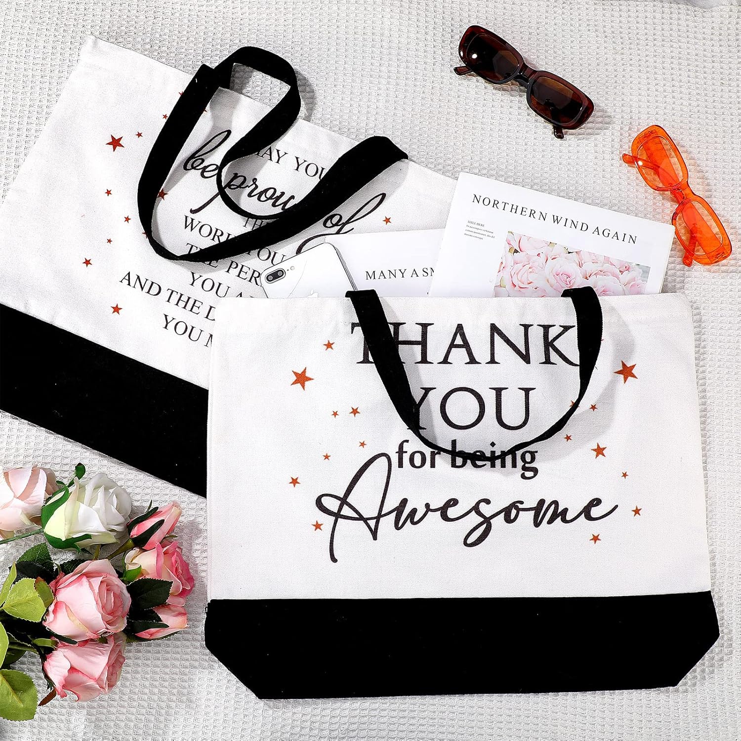 Cunno 6 Pcs Thank You Canvas Bag for Women Social Worker Appreciation Gift Reusable Grocery Bags for Coworker Nurse Employee - Image 2