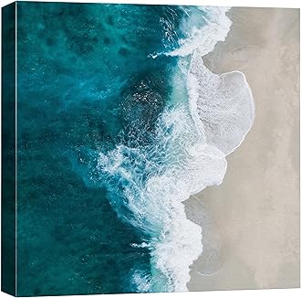 wall26 Canvas Print Wall Art Vibrant Blue Waves on White Beach Nature Wilderness Photography Realism Chic Scenic Multicolor for Living Room, Bedroom, Office - 24"x24"