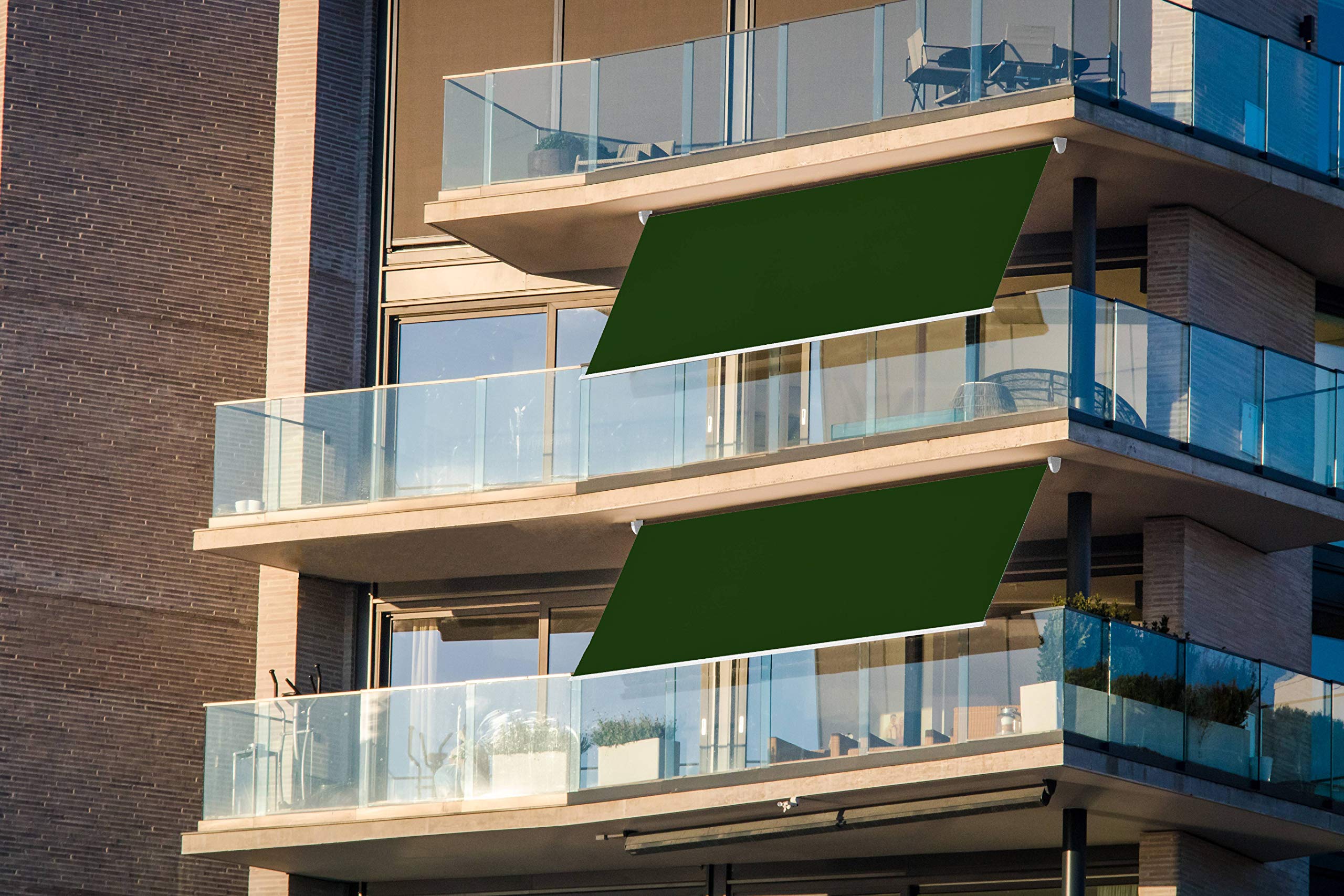 SmartSun Toldo Exterior Balcón Enrollable 200 x 245cm Verde- Estructura de Aluminio - Lona Poliéster con Tratamiento Protector UV y Repelente al Agua - Regulable en inclinación - Manivela