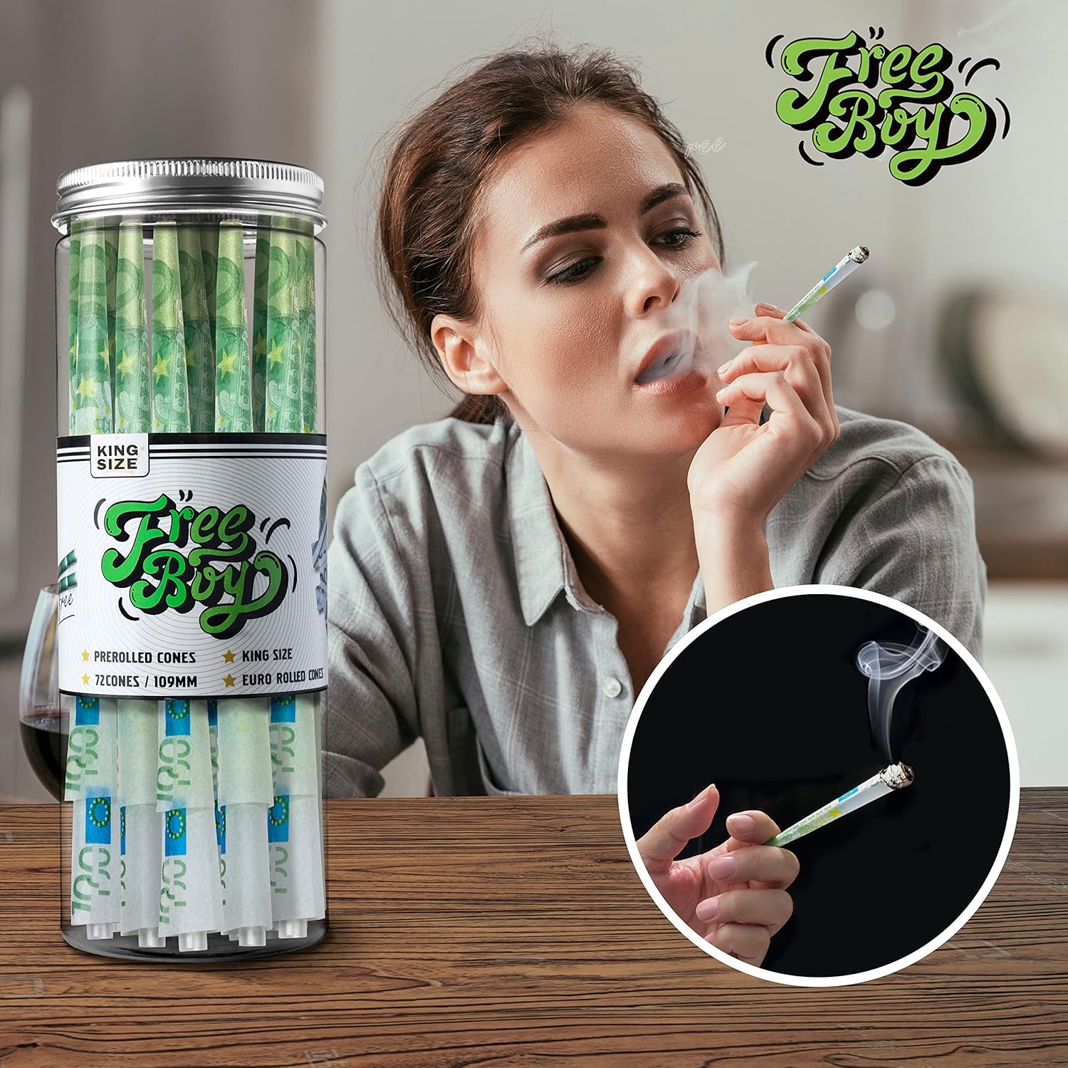 72 Pack 100 Euro Bill Pre Rolled Cones,Natural Unrefined Rolling Papers with Tips,109mm King Size Pre-Rolled Cones - Image 8