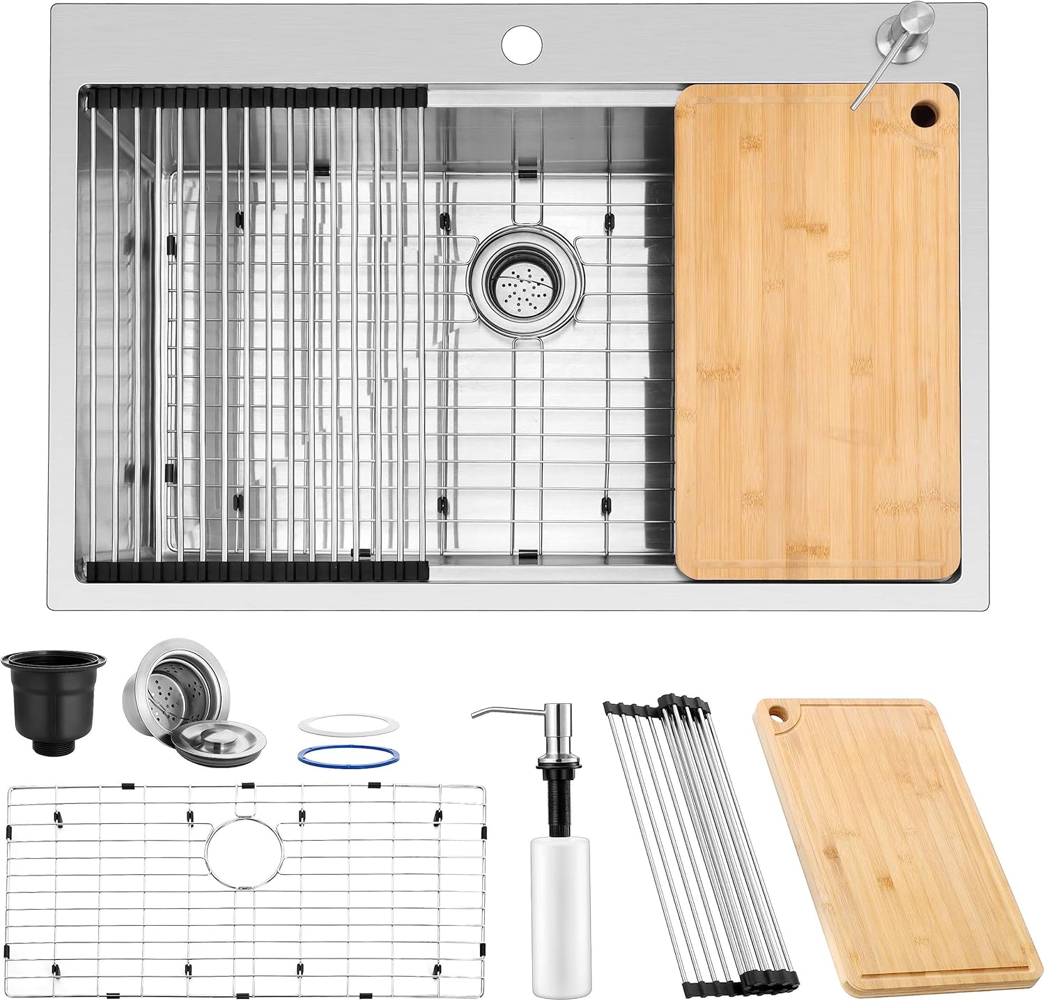 27 Inch Kitchen Sink Drop In Stainless Top Mount Sink With Brushed